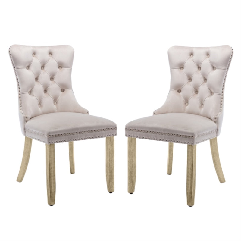 AADEN 2x Fabric Dining chairs with Wooden legs, Rings and Studs