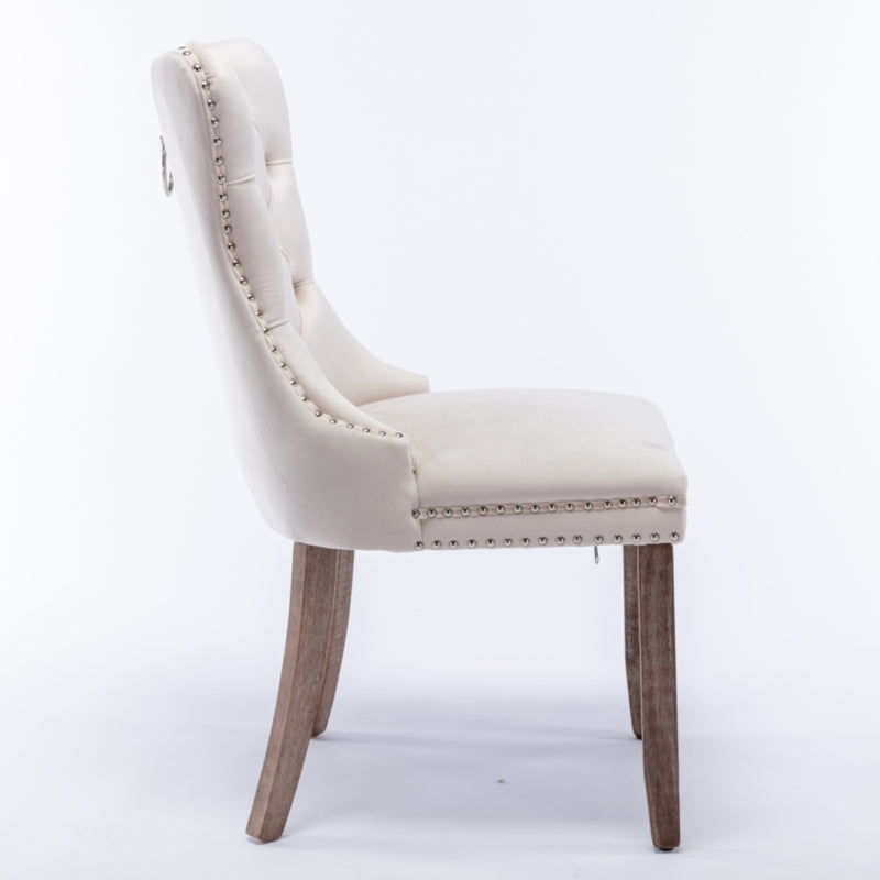 AADEN 2x Fabric Dining chairs with Wooden legs, Rings and Studs