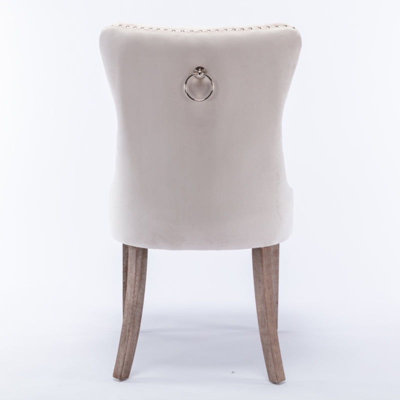 AADEN 2x Fabric Dining chairs with Wooden legs, Rings and Studs
