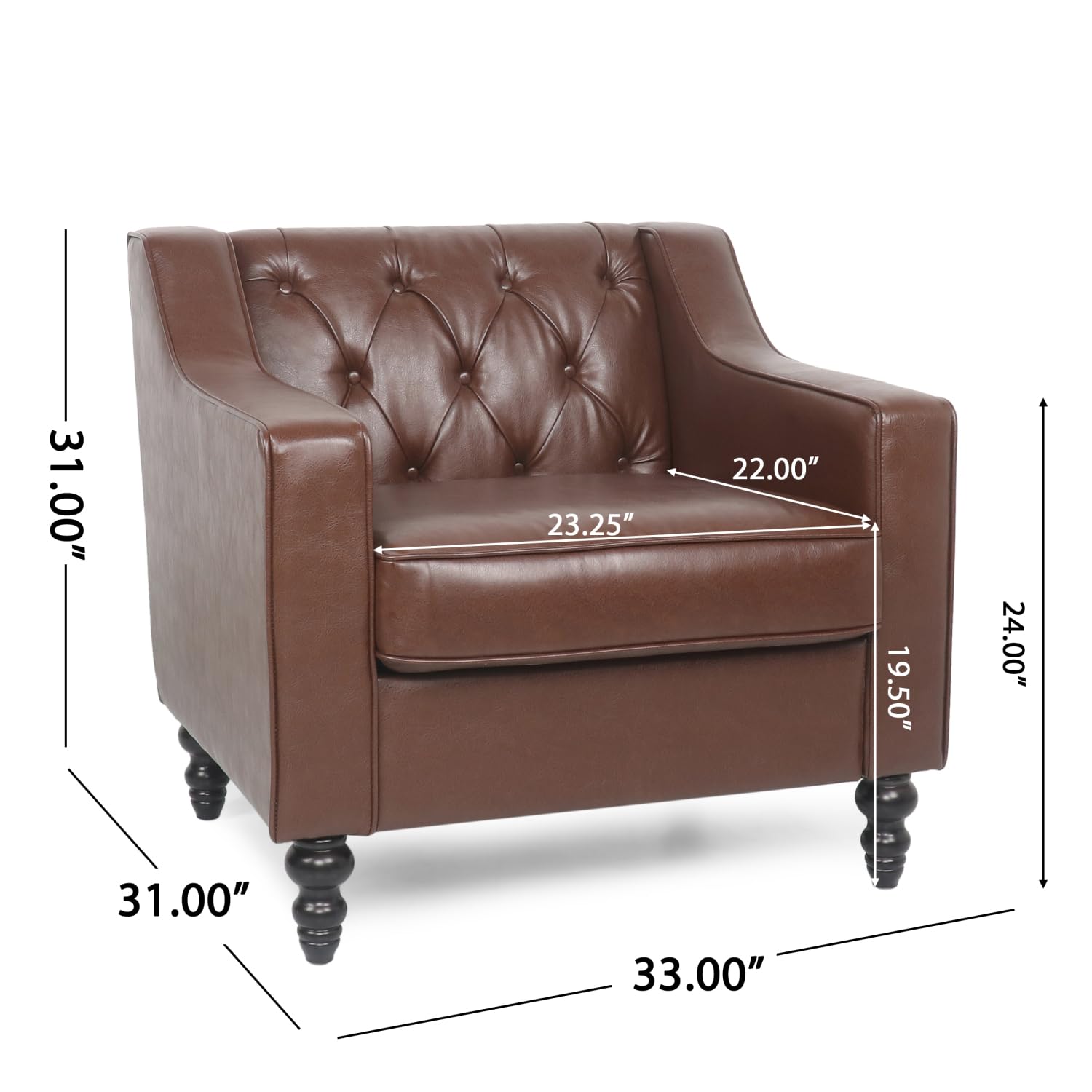 Modern Light Brown/Brown Ergonomic PU Leather Button-Tufted Club Chair