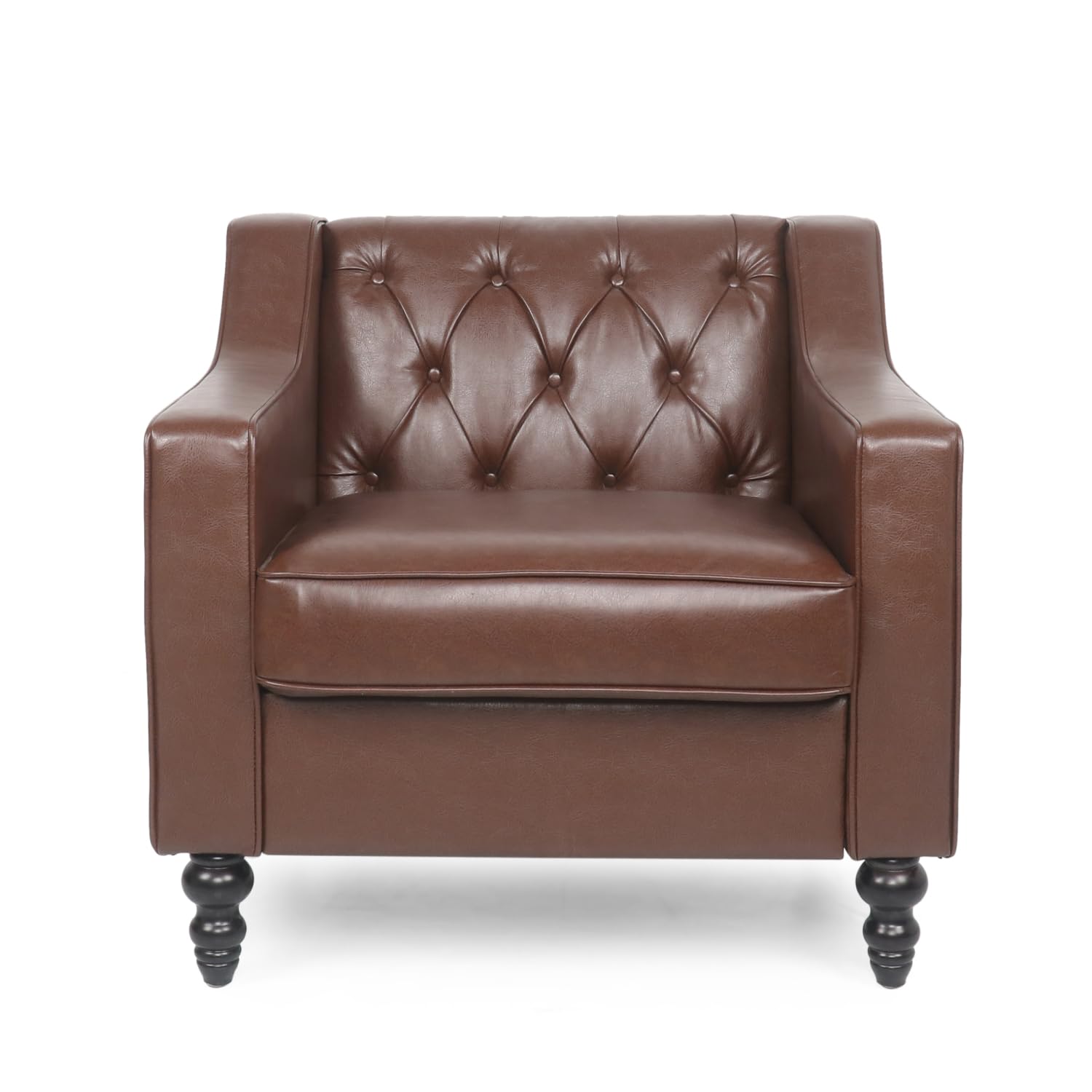 Modern Light Brown/Brown Ergonomic PU Leather Button-Tufted Club Chair