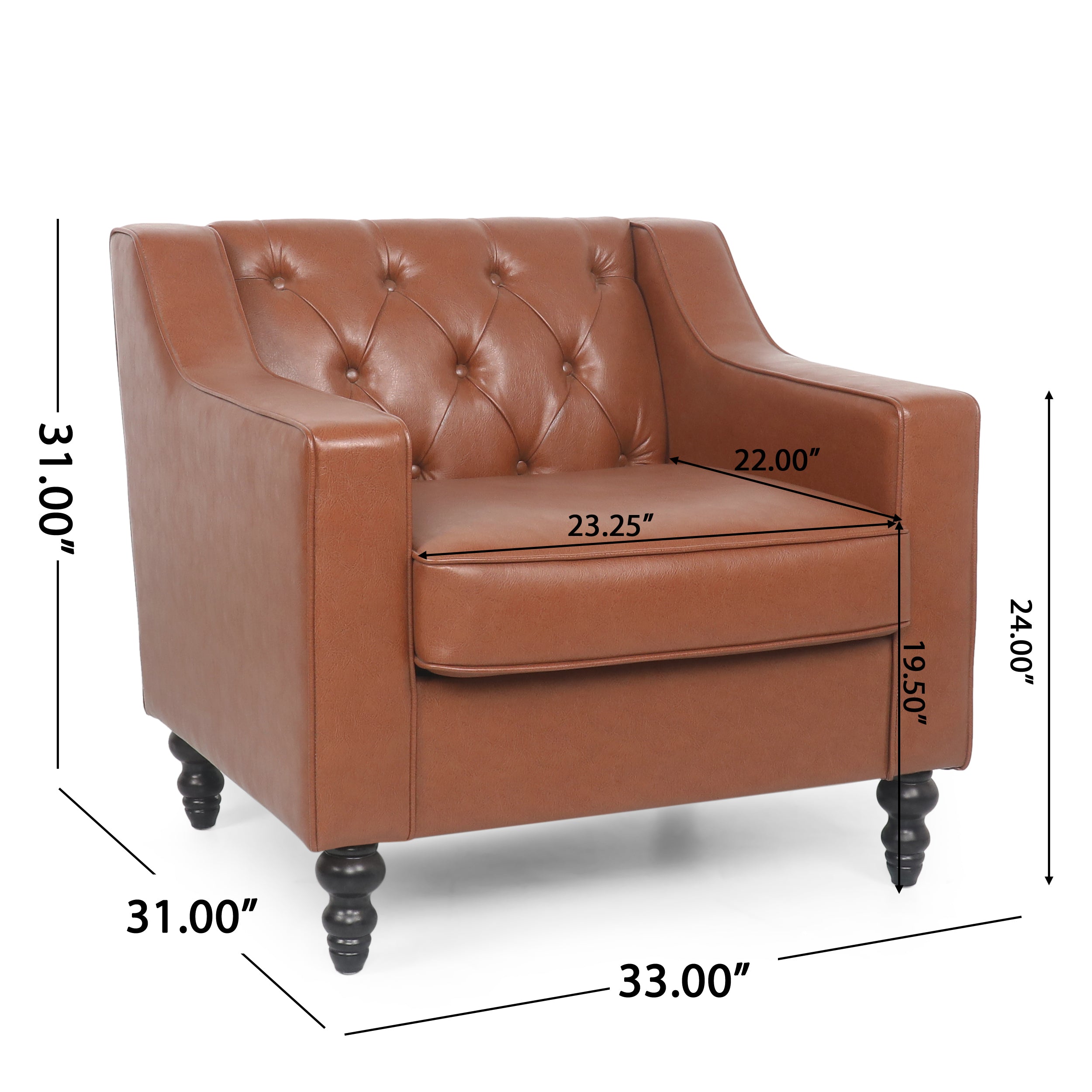 Modern Light Brown/Brown Ergonomic PU Leather Button-Tufted Club Chair