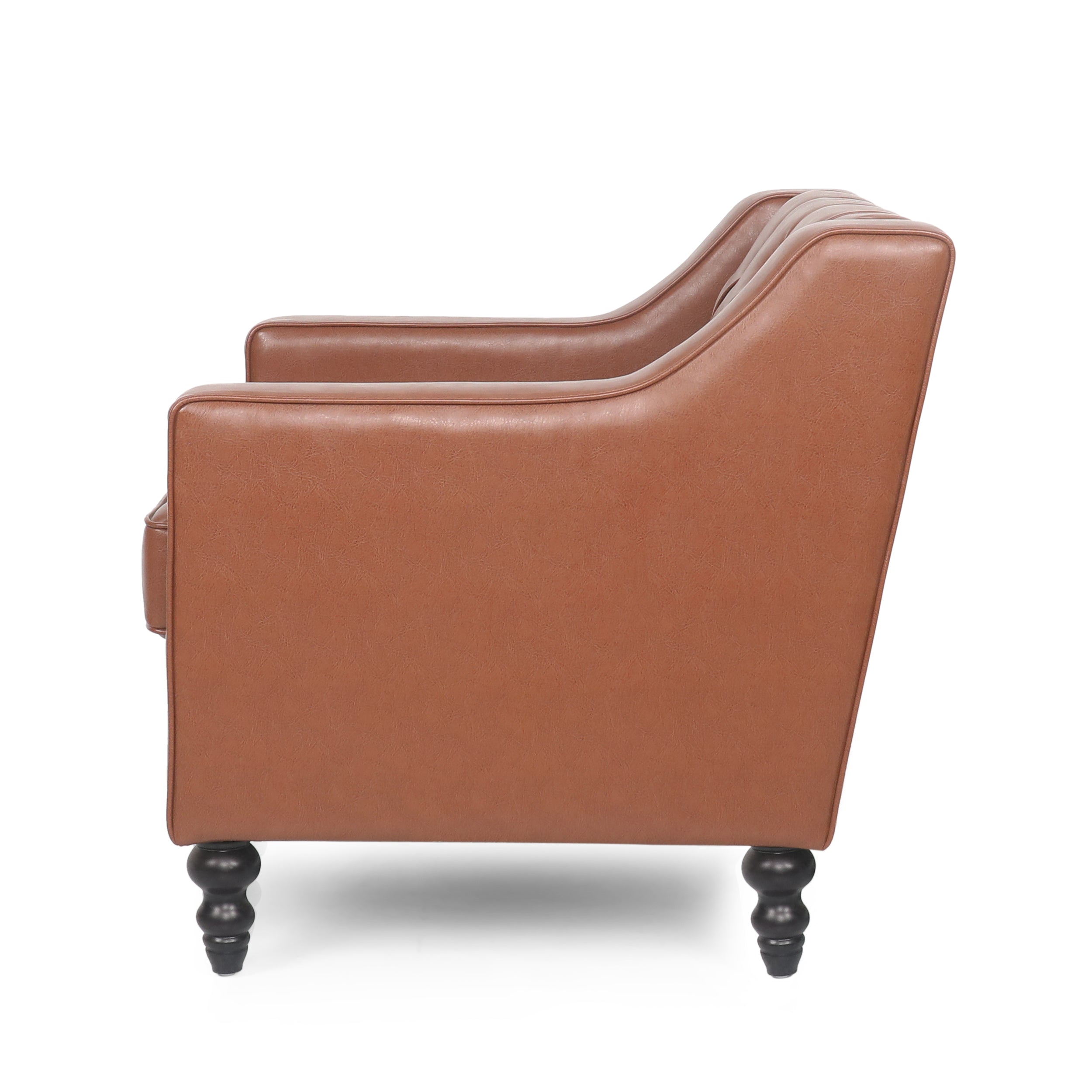 Modern Light Brown/Brown Ergonomic PU Leather Button-Tufted Club Chair
