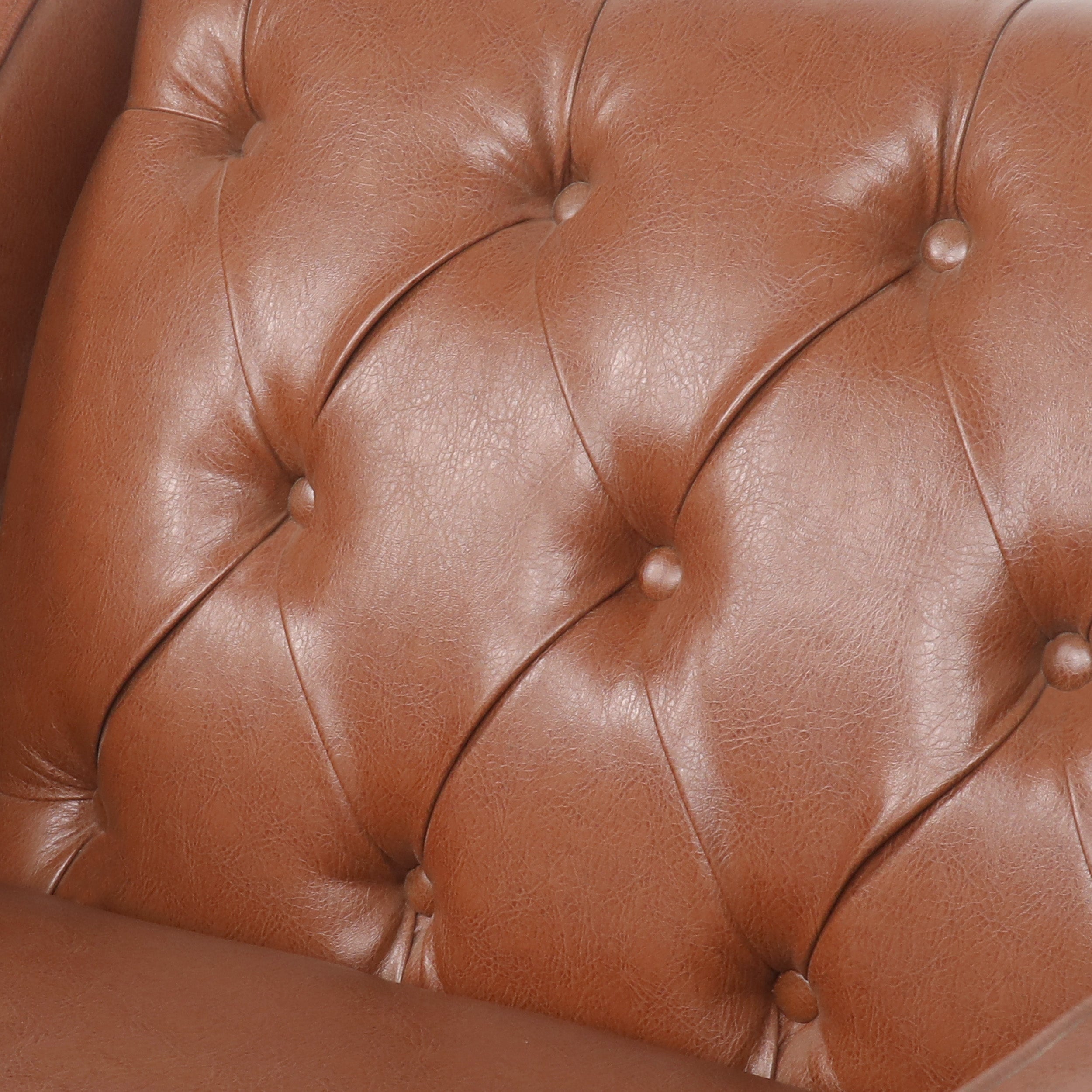 Modern Light Brown/Brown Ergonomic PU Leather Button-Tufted Club Chair