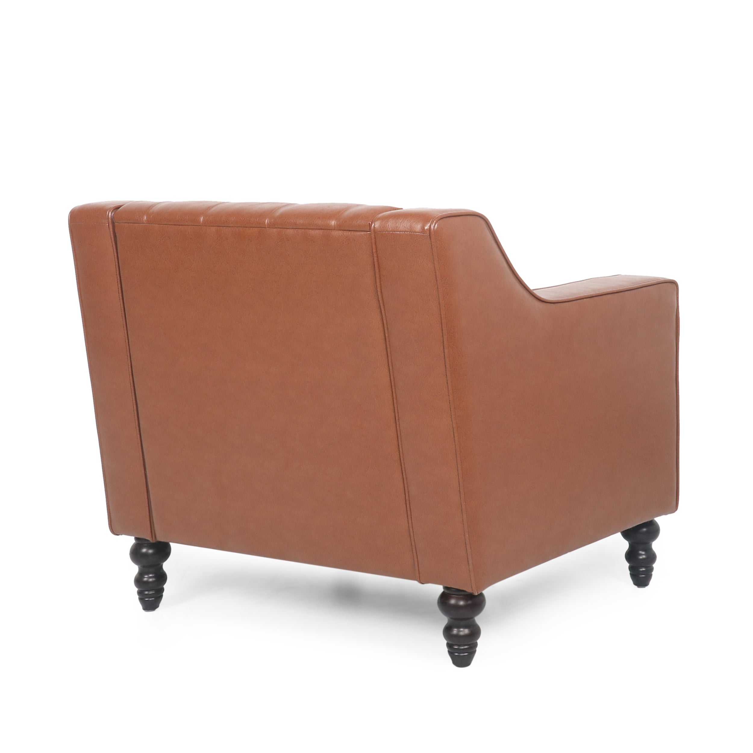Modern Light Brown/Brown Ergonomic PU Leather Button-Tufted Club Chair