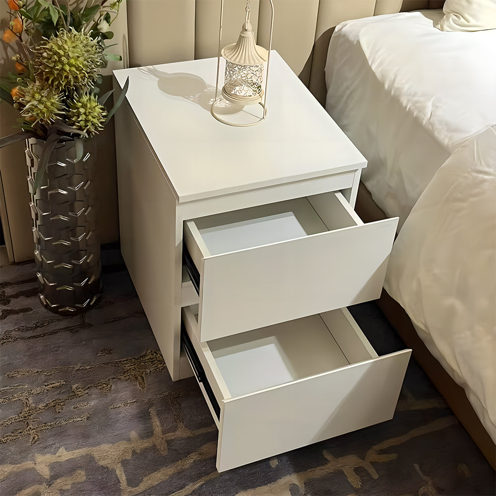 JUKEY Modern Simple Bedroom Double Drawers Nightstand – White 38*40*55cm
