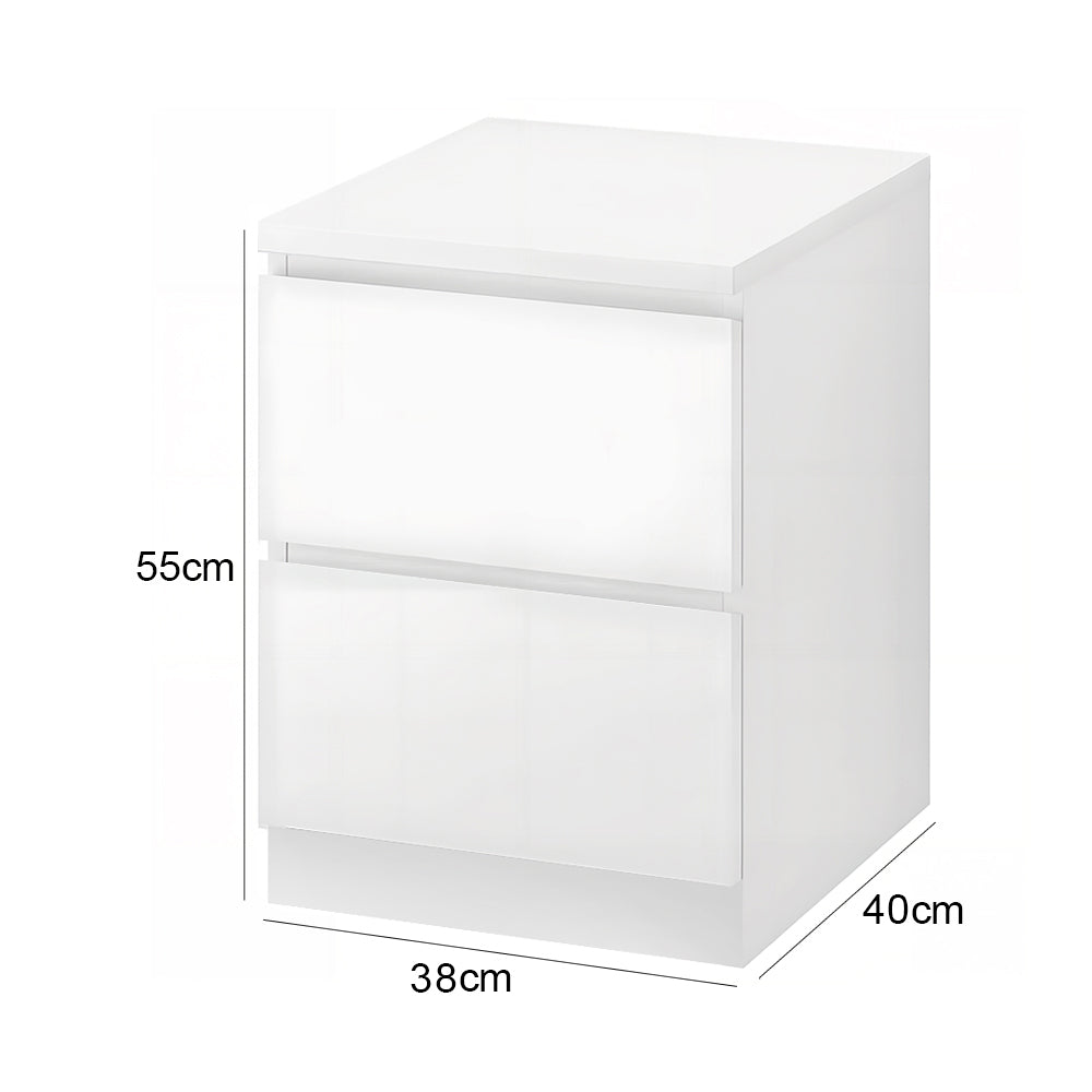 JUKEY Modern Simple Bedroom Double Drawers Nightstand – White 38*40*55cm
