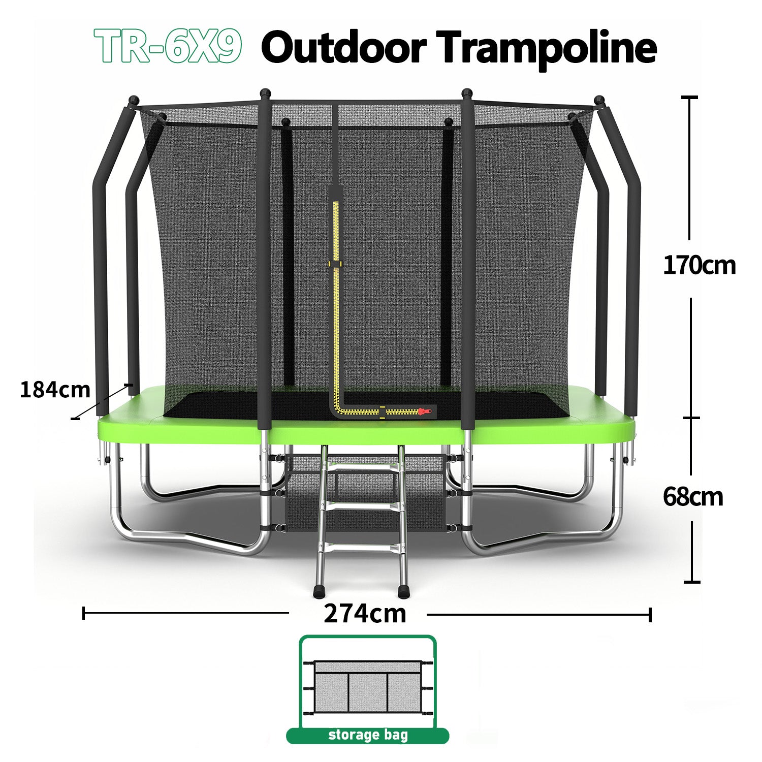 6FT x 9FT Outdoor Rectangular Trampoline ,Recreational Trampolines with Enclosure Net and Ladder