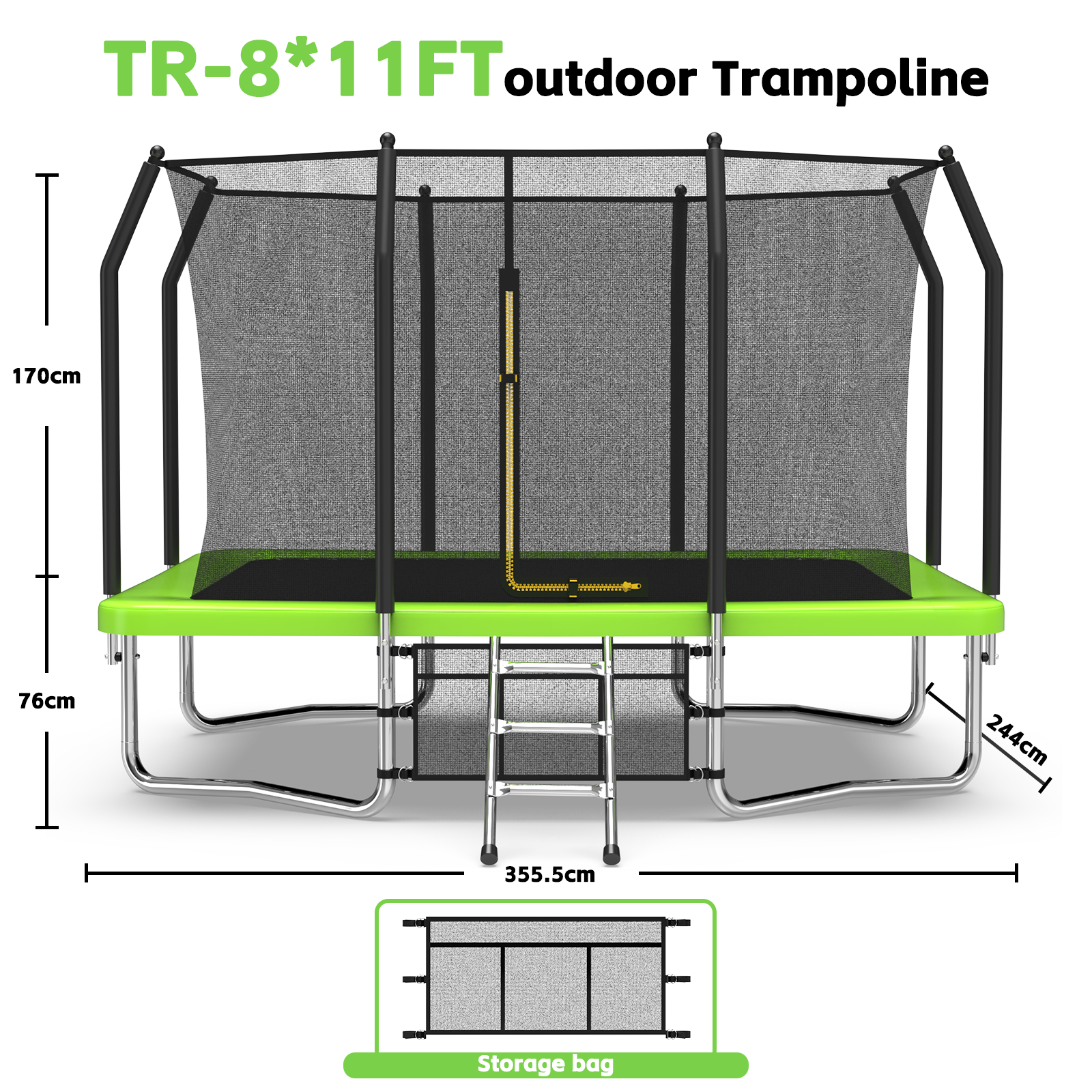 8FT x 11FT Rectangle Outdoor Trampoline, Recreational Trampoline for Kids with Safety Enclosure Net