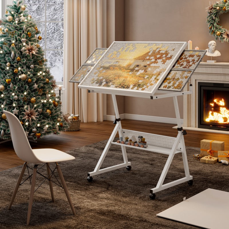 1500 pieces Jigsaw Puzzle metal Table board for adults gift with 4 trays(WHITE)
