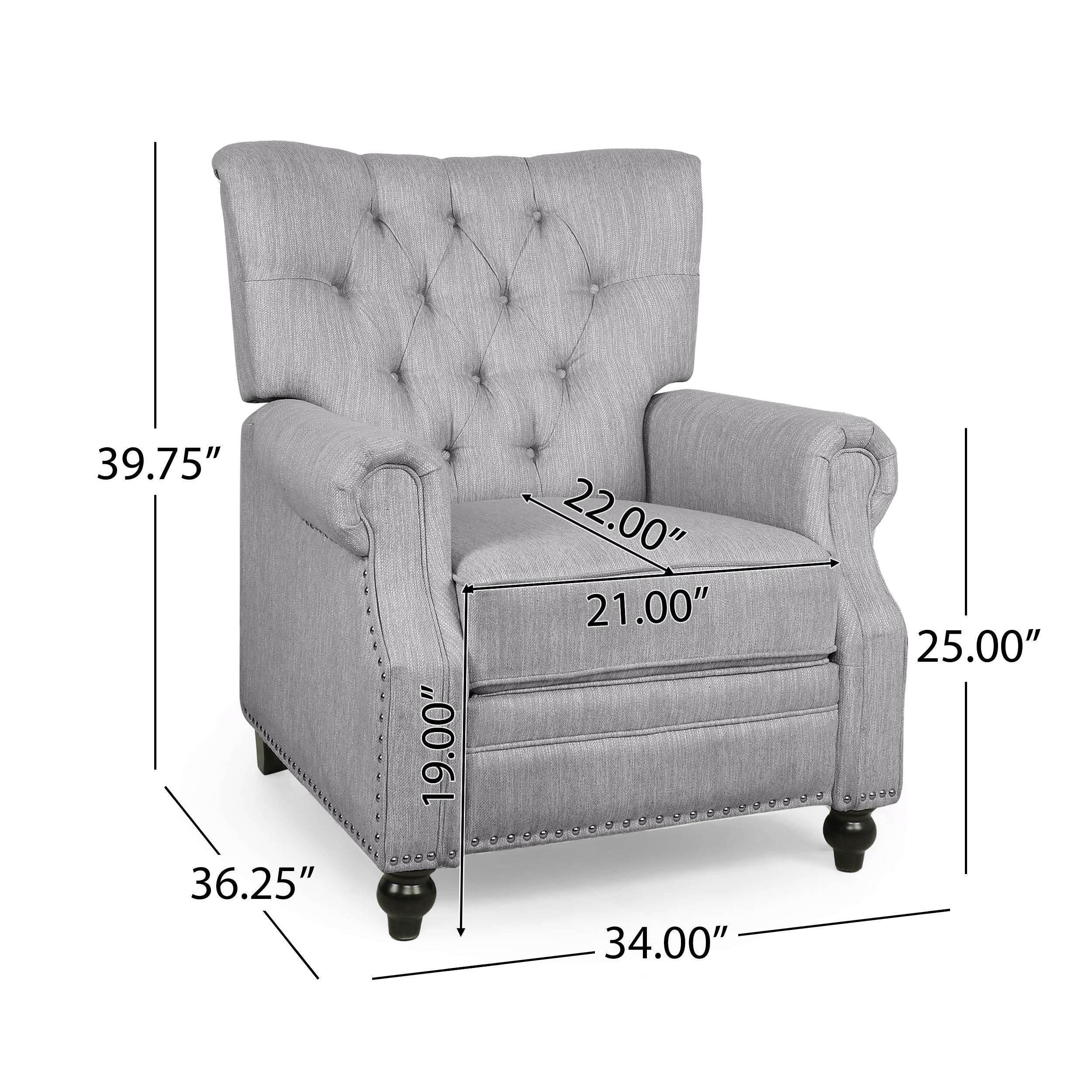 Classic Grey Button-Tufted Heavy-Duty Manual Recliner Sofa Chair