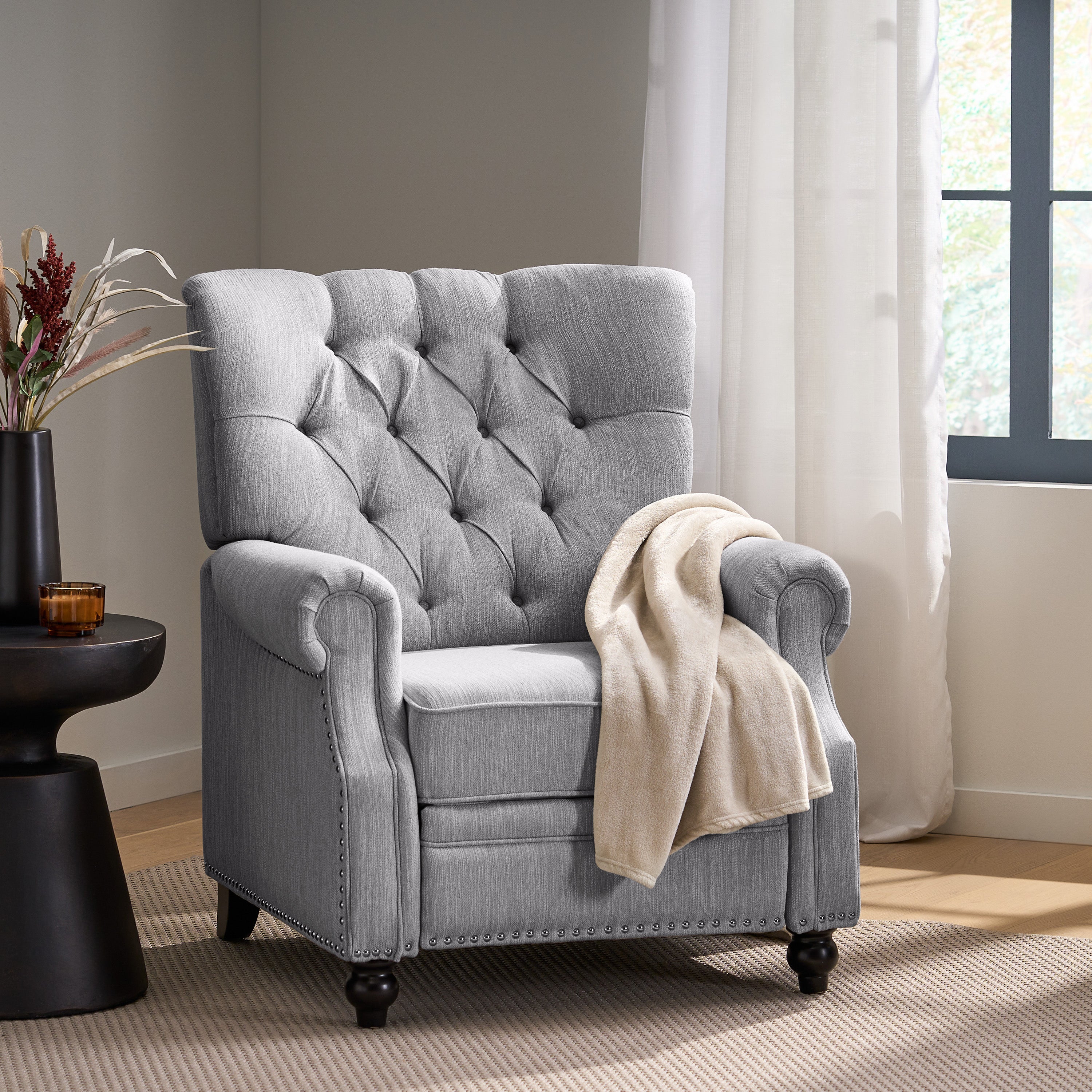 Classic Grey Button-Tufted Heavy-Duty Manual Recliner Sofa Chair