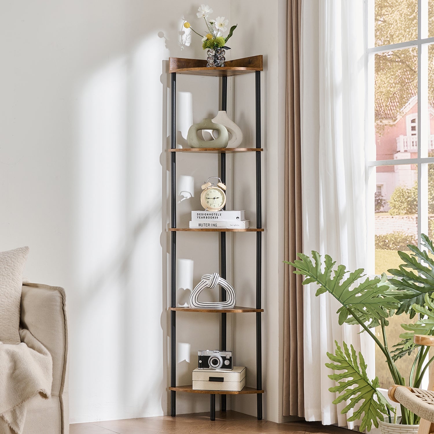 Newmetal Industrial Vintage Corner Storage Rack,  64.5-inch multi-purpose shelving unit