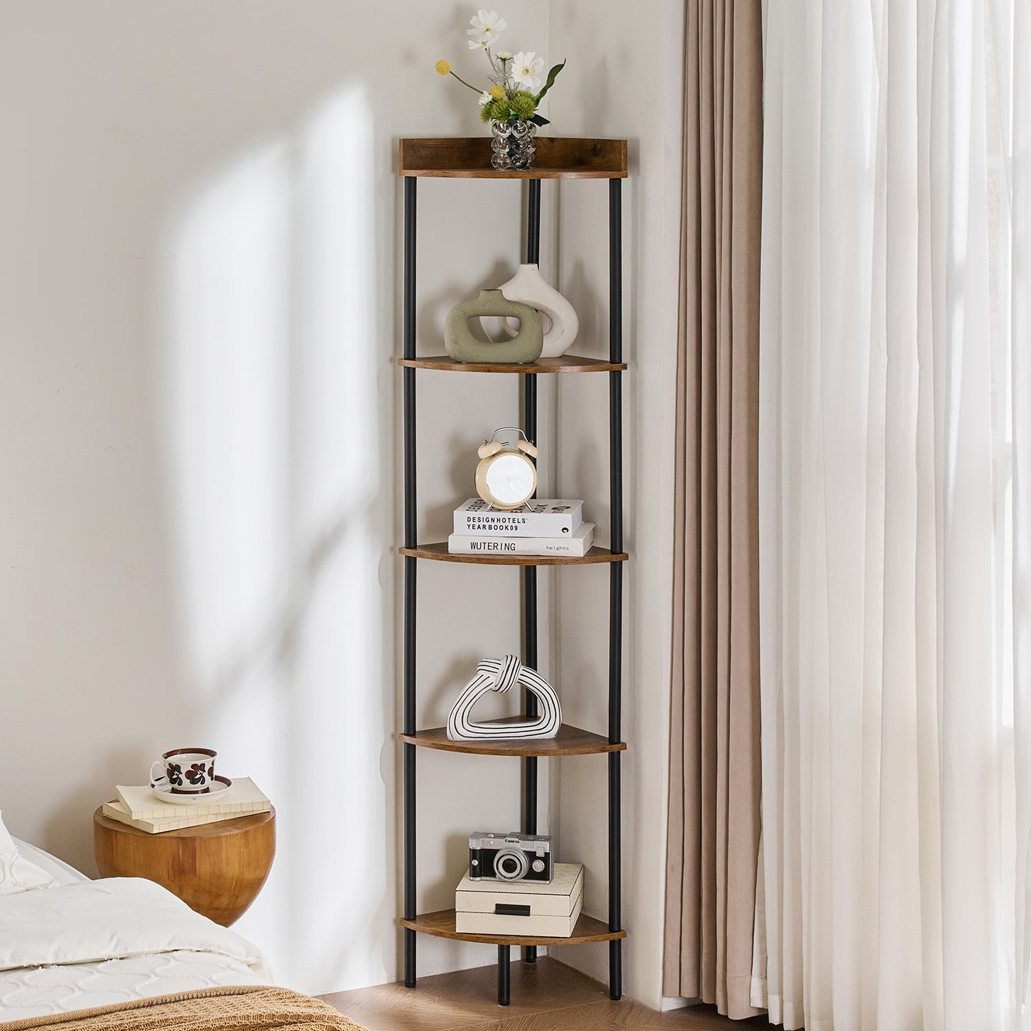 Newmetal Industrial Vintage Corner Storage Rack,  64.5-inch multi-purpose shelving unit