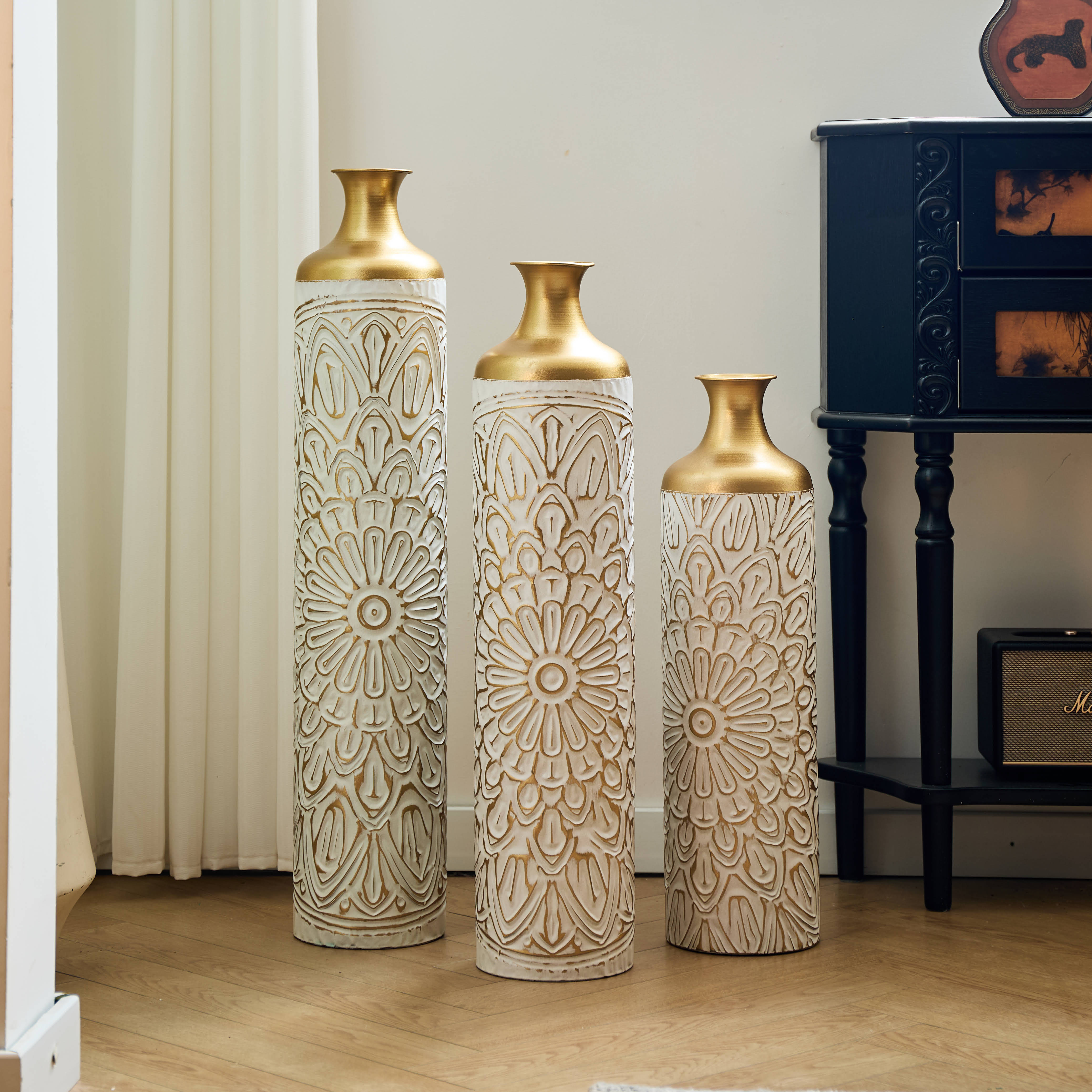 3-piece home decoration large glazed metal vase -- Floor metal vase modern style decoration home