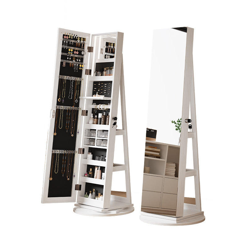 360° Swivel Jewelry Cabinet with Full Length Mirror Lockable Jewelry Storage Cabinet