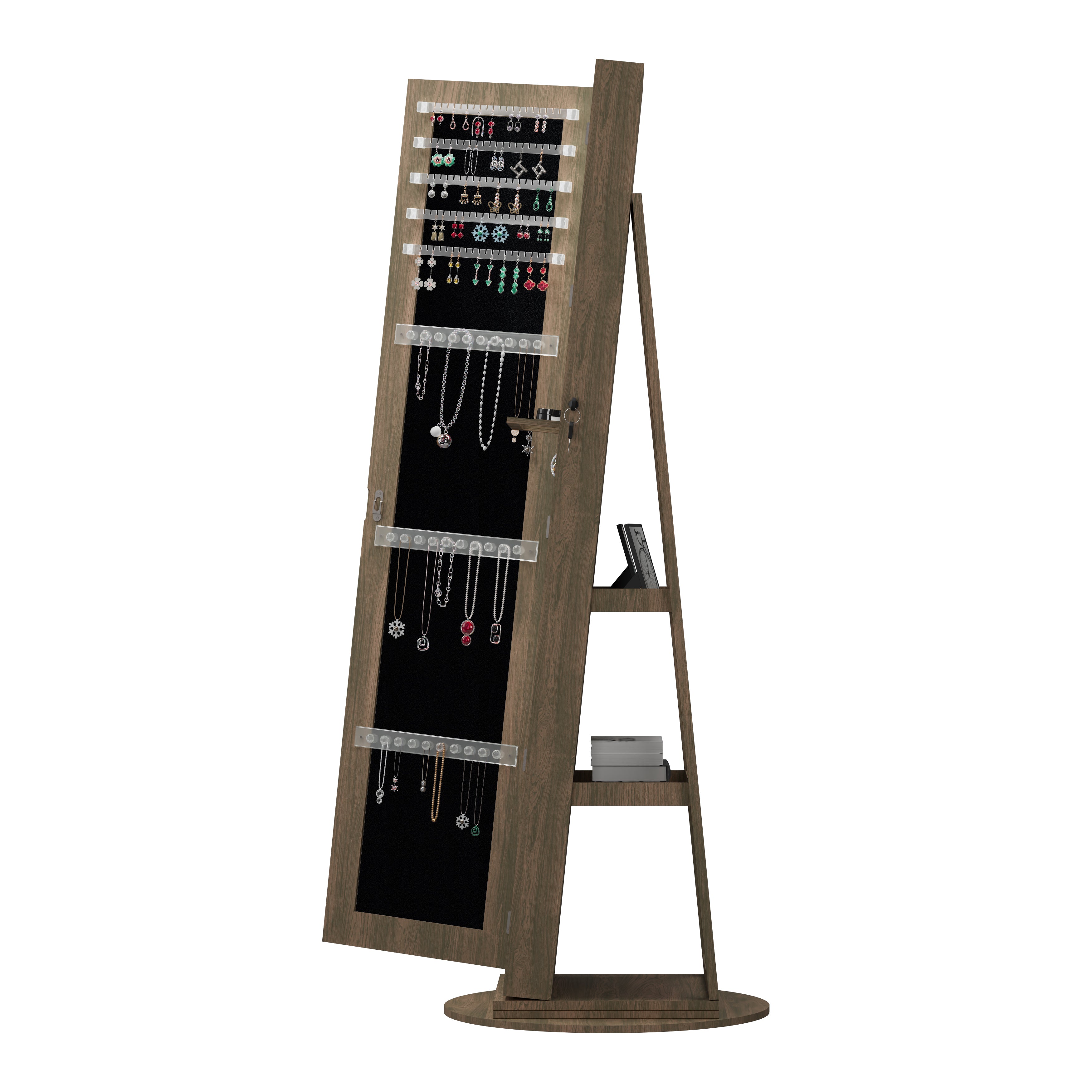 360° Swivel Jewelry Cabinet with Full Length Mirror Lockable Jewelry Storage Cabinet
