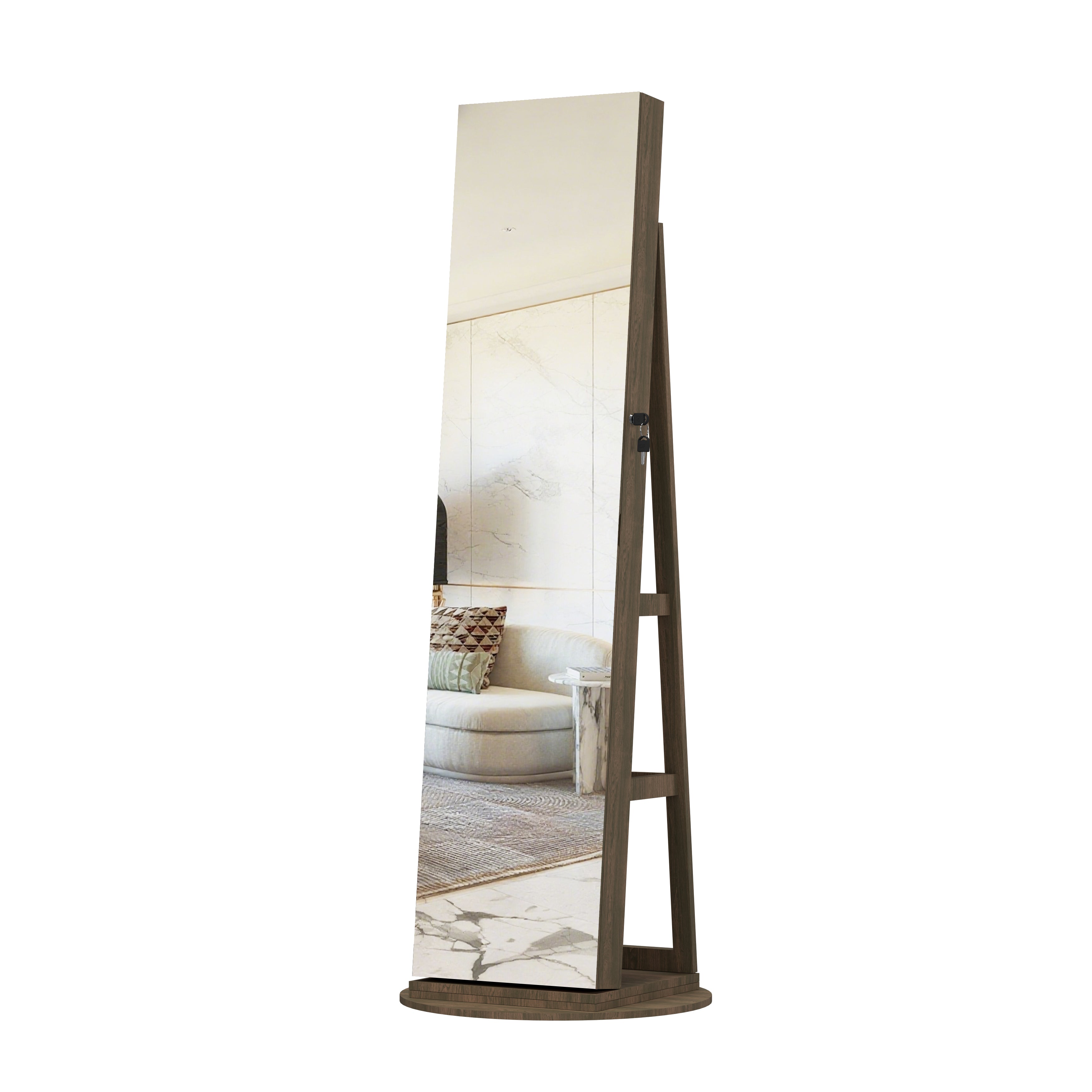 360° Swivel Jewelry Cabinet with Full Length Mirror Lockable Jewelry Storage Cabinet