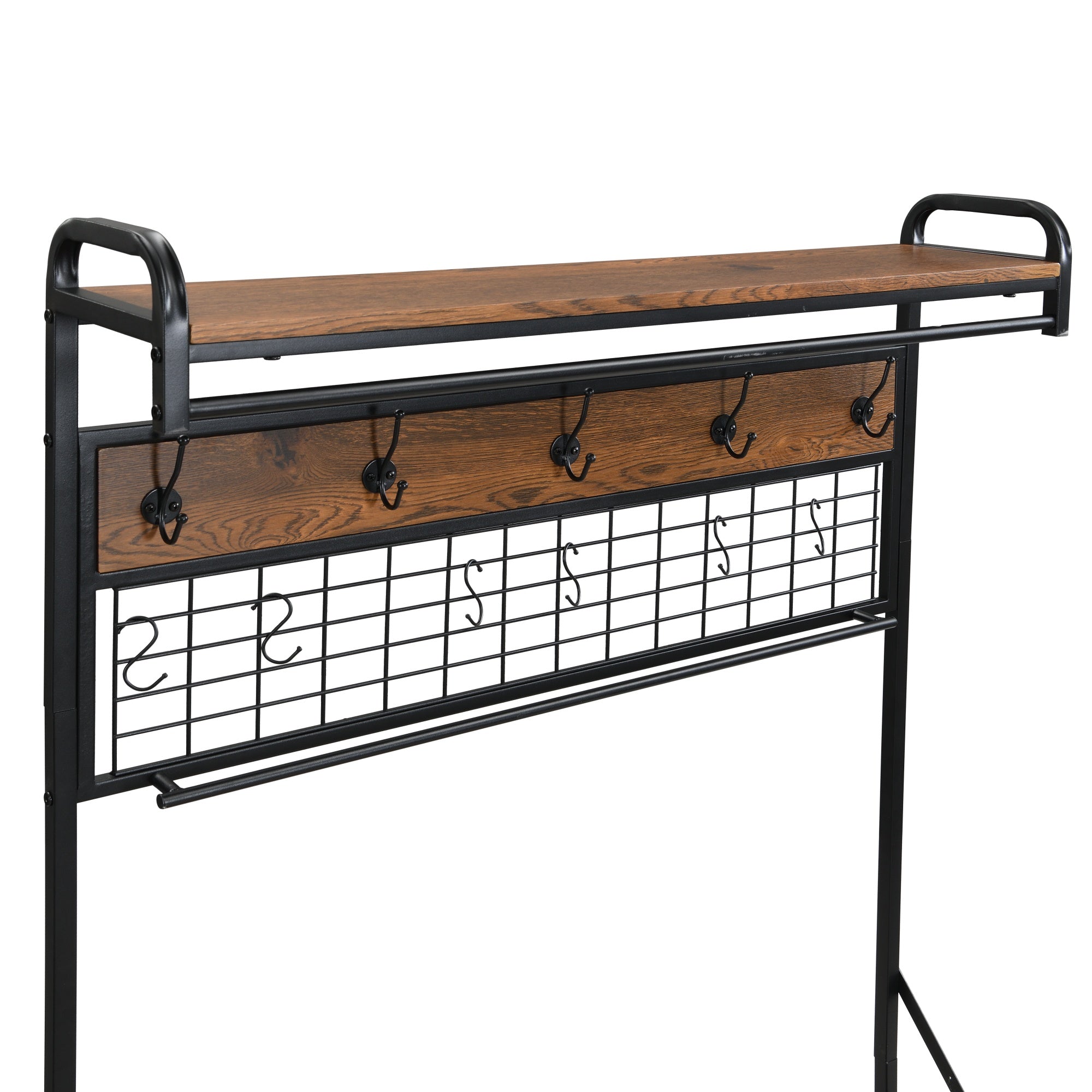 5-in-1 Entryway Hall Tree and 3 Tier Storage Bench, Pipe Style Coat Rack with 9 Hooks, Rustic Brown