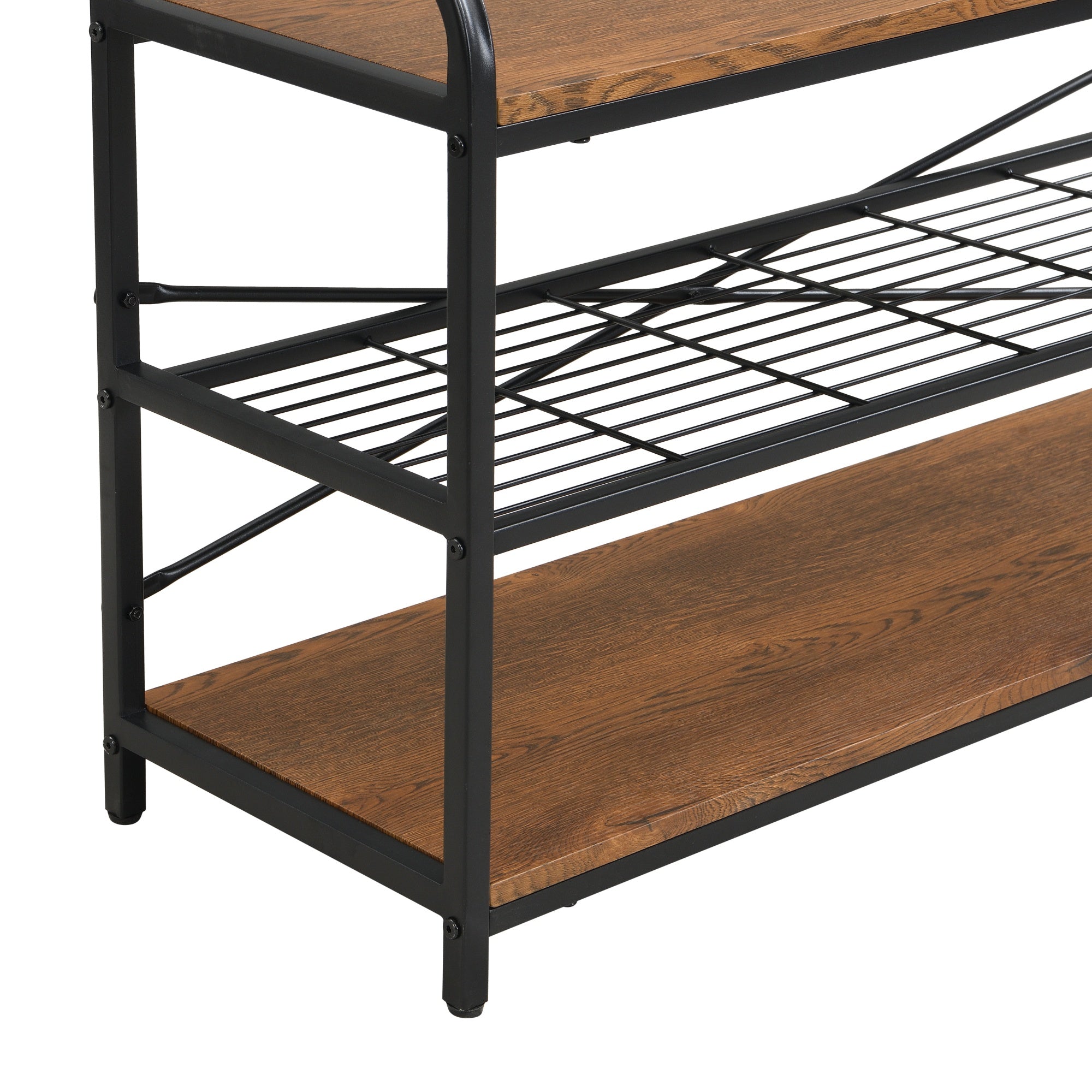 5-in-1 Entryway Hall Tree and 3 Tier Storage Bench, Pipe Style Coat Rack with 9 Hooks, Rustic Brown