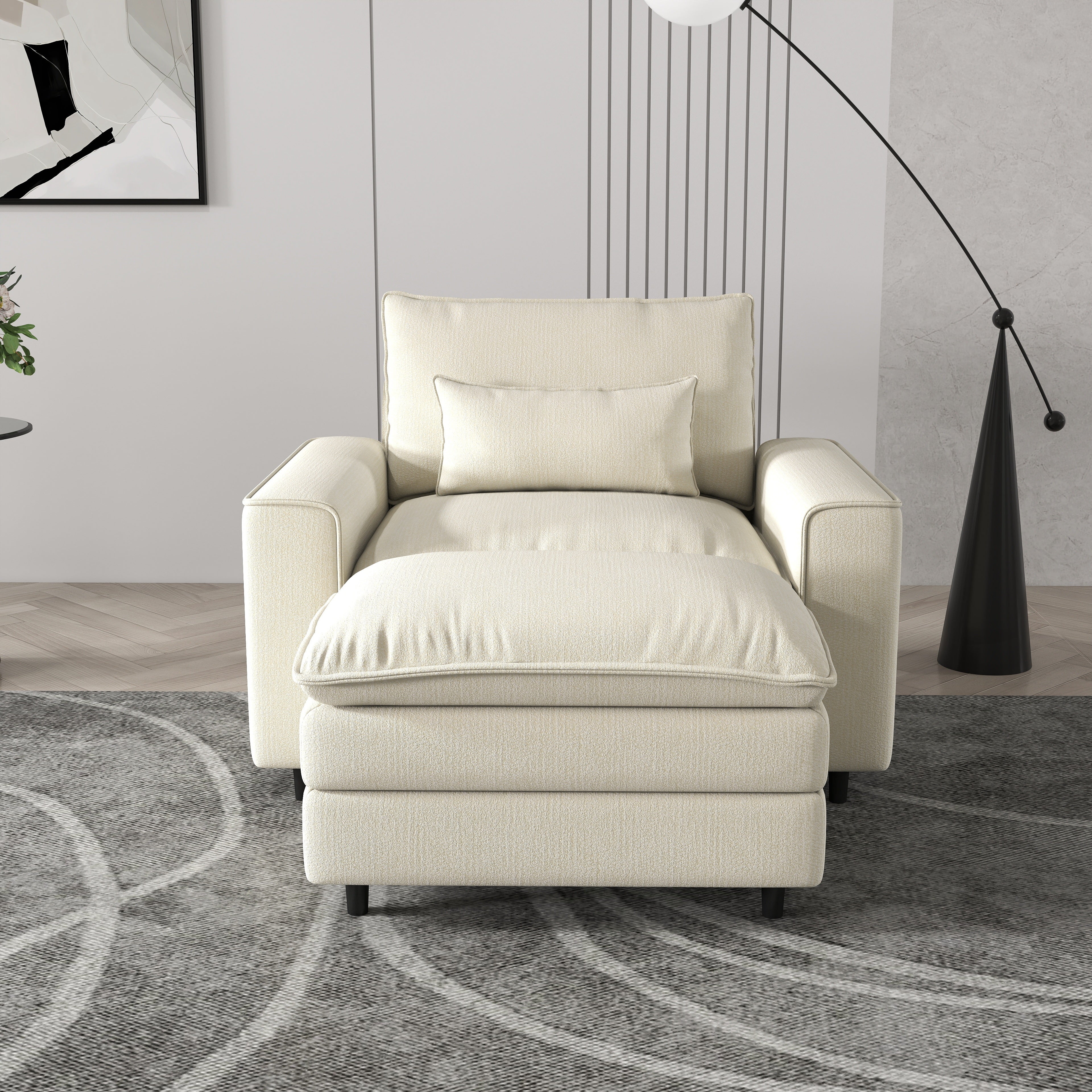 Comfort Combo: Single Sofa and Portable Footstool