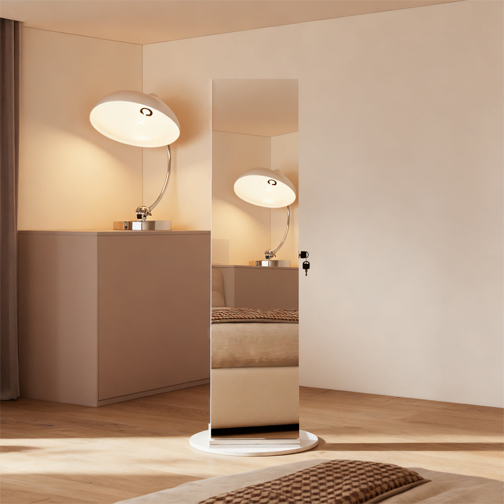 360° Swivel Jewelry Cabinet with Full Length Mirror Lockable Jewelry Storage Cabinet