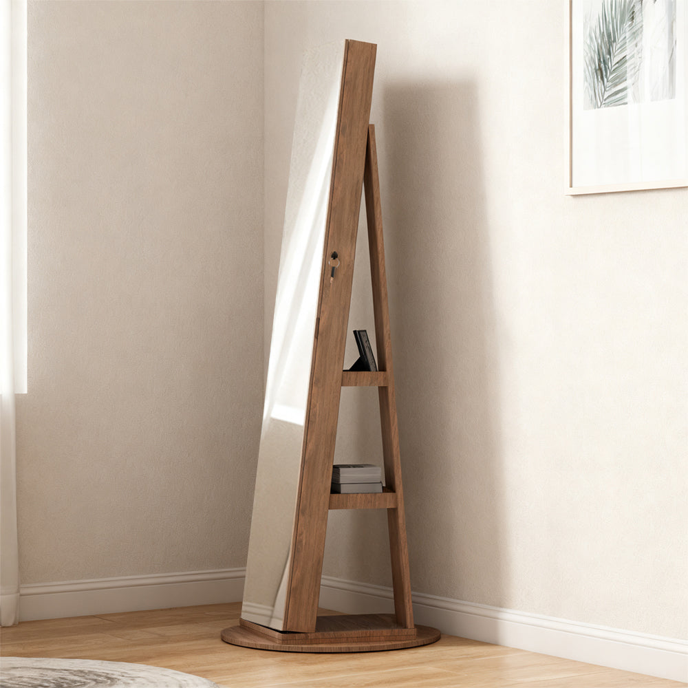 360° Swivel Jewelry Cabinet with Full Length Mirror Lockable Jewelry Storage Cabinet