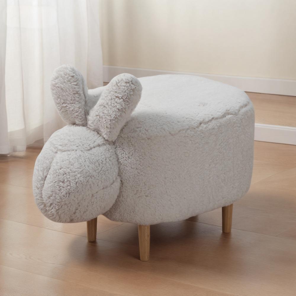 Playful White Multi-Functional Plush Rabbit Footrest Stool
