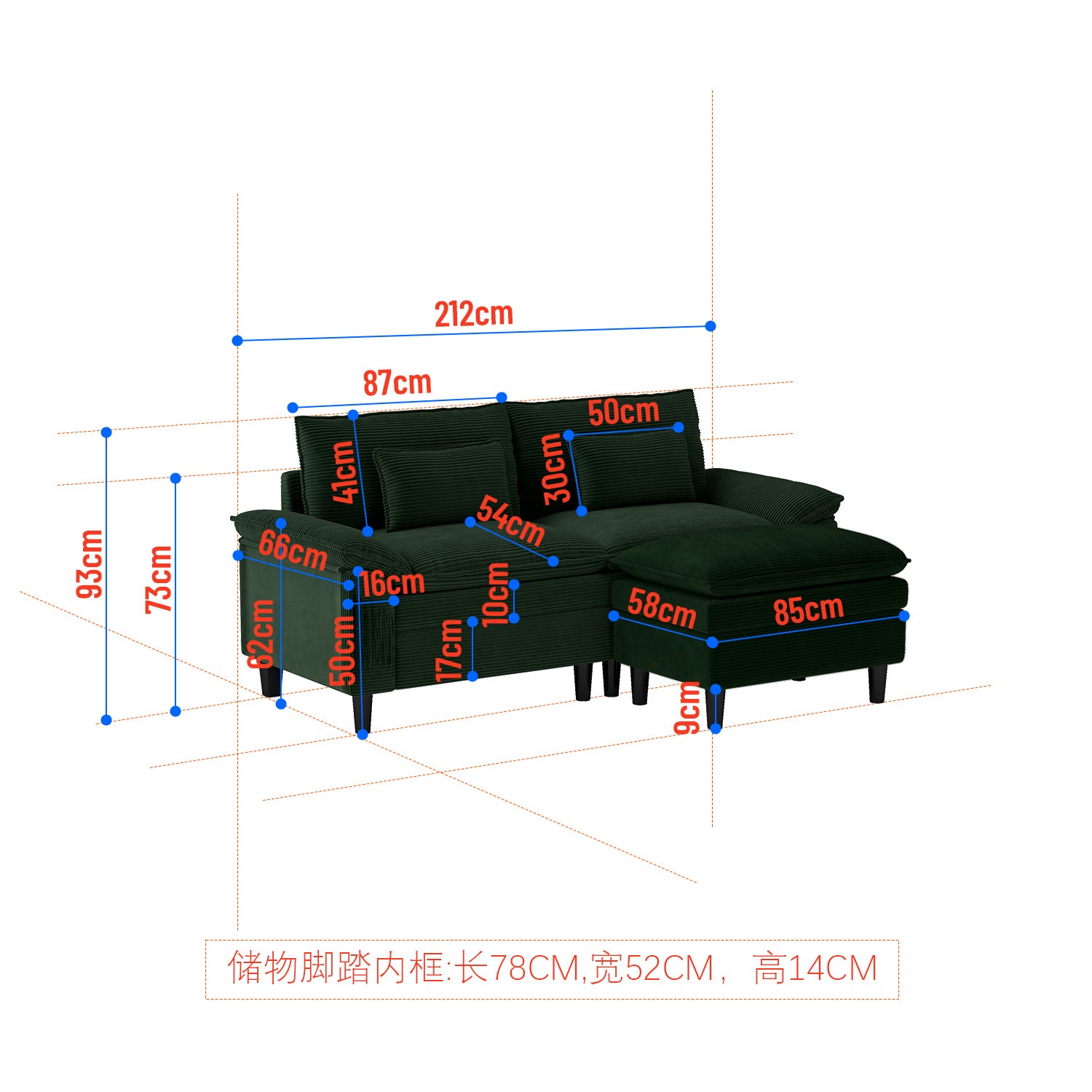 Must-have for small spaces,Two-seater sofa with ottoman Enjoy comfort