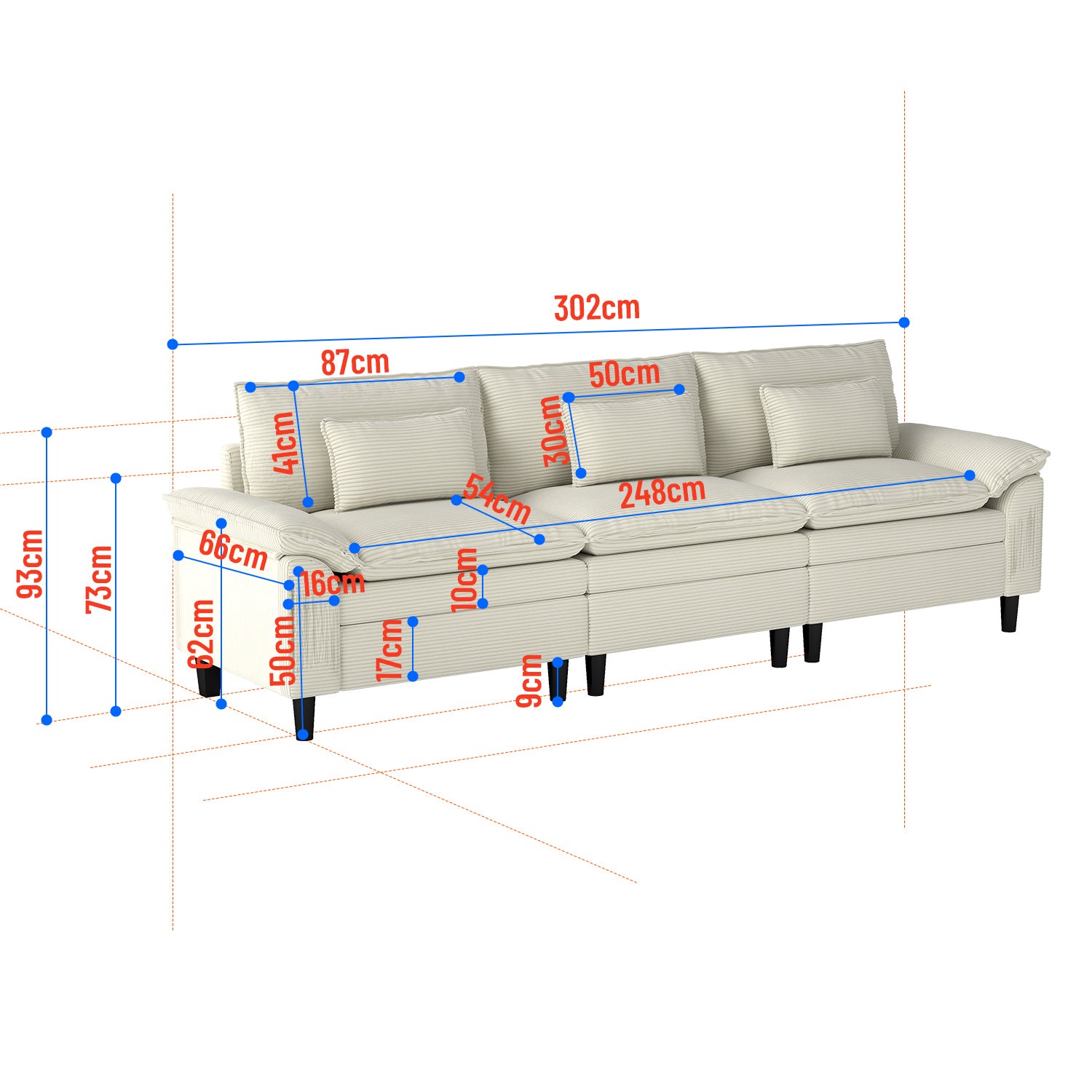 Sunlit Lazy Hours: Corduroy Wrap-Around Three-Seater Sofa