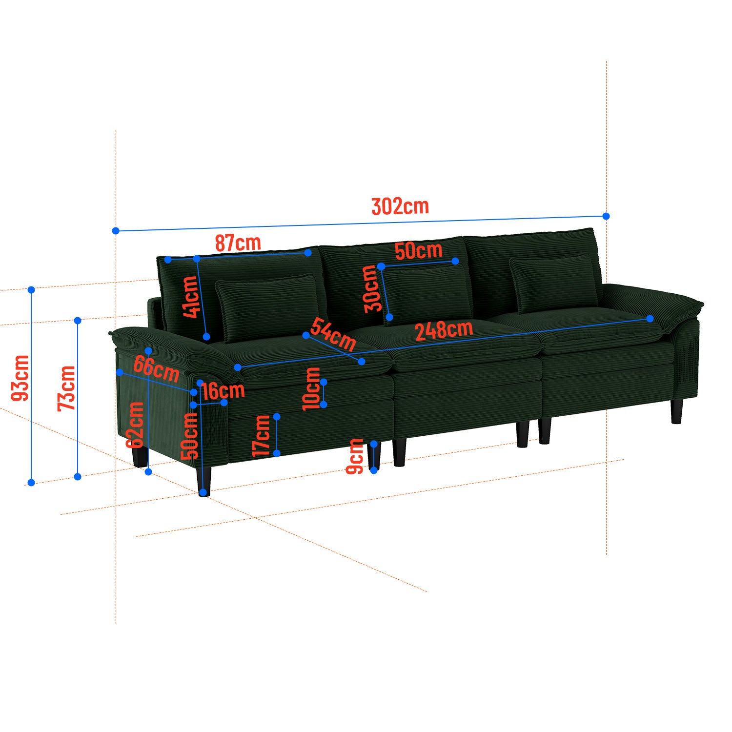Sunlit Lazy Hours: Corduroy Wrap-Around Three-Seater Sofa