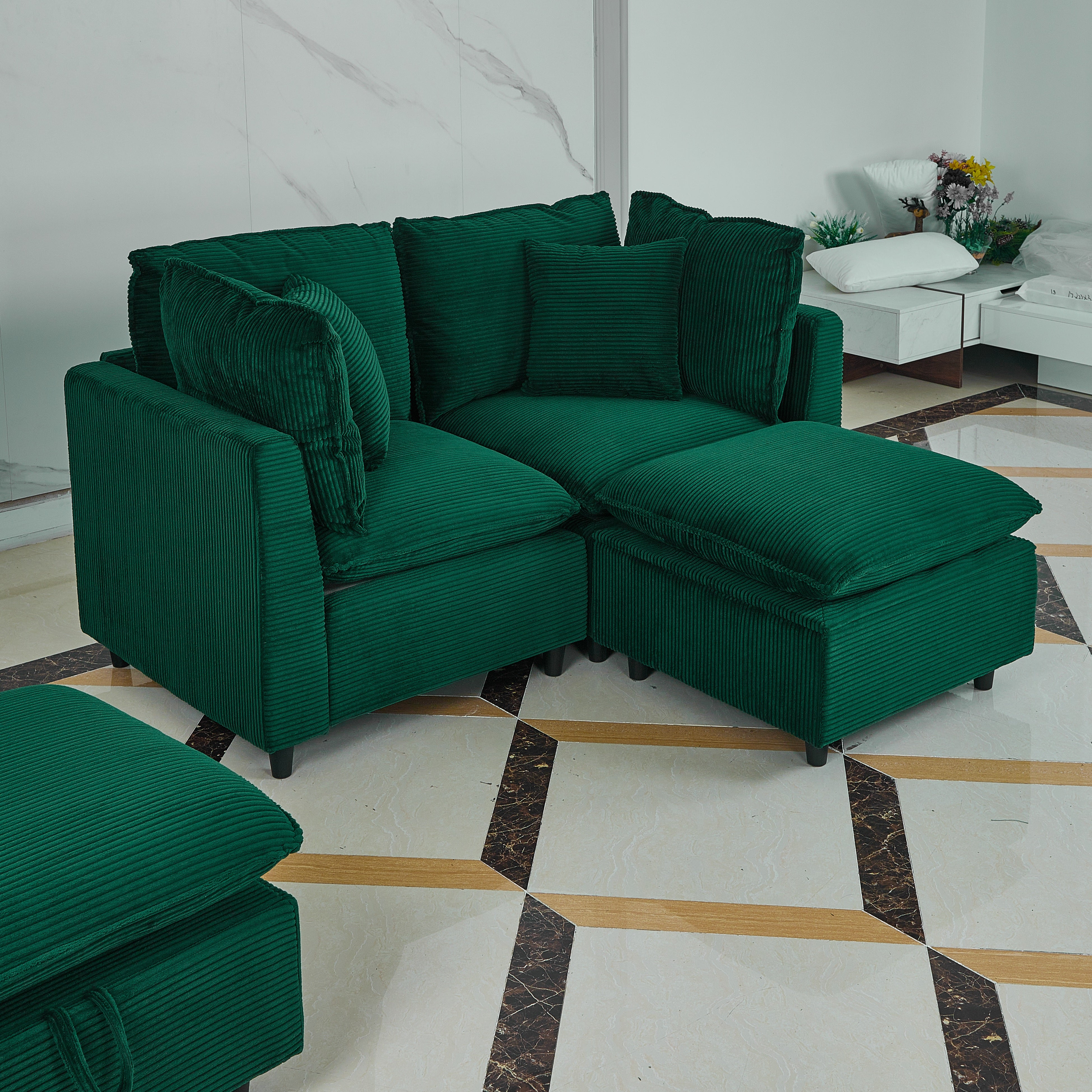 Compact dual seat fabric sofa, saving space and providing comfortable sitting experience