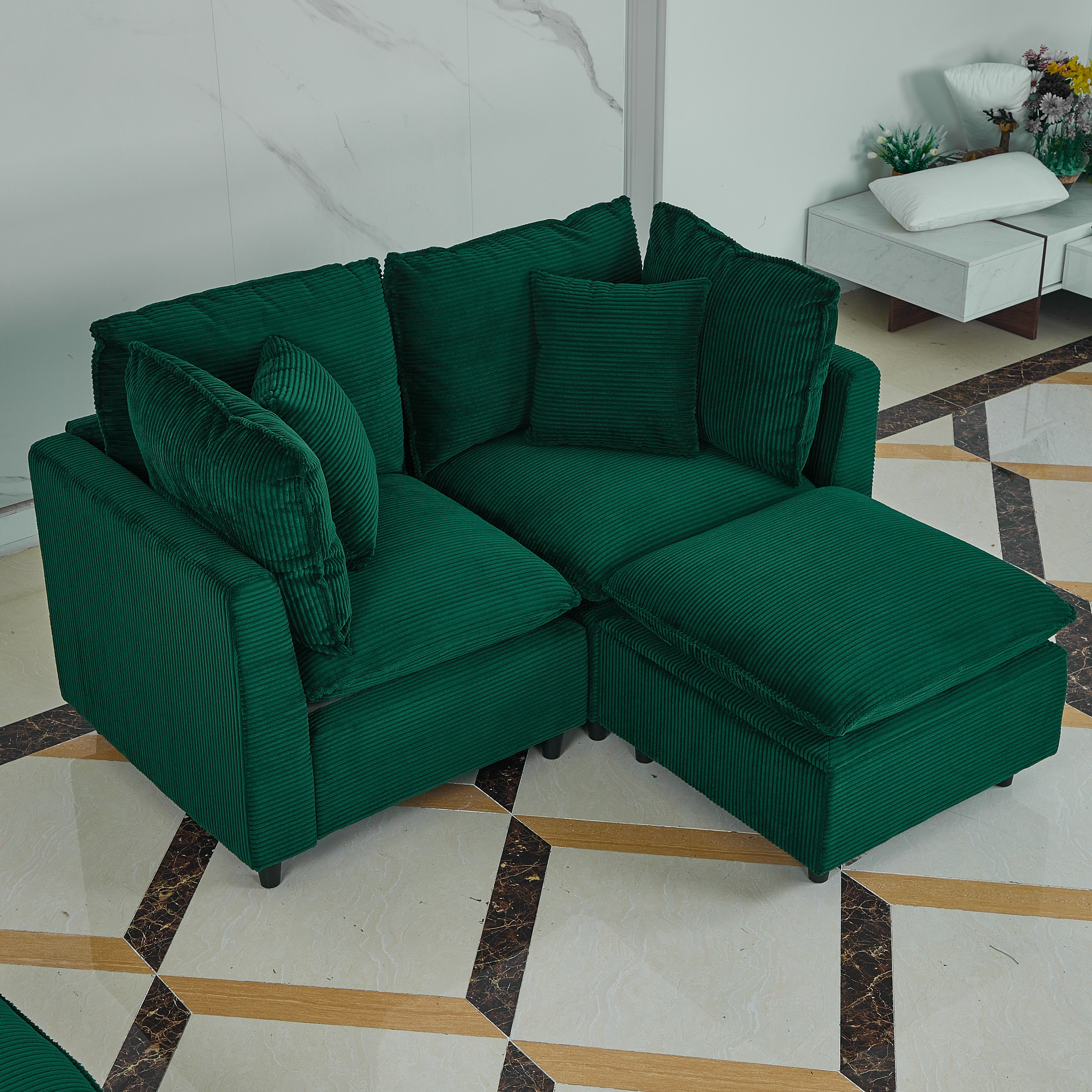 Compact dual seat fabric sofa, saving space and providing comfortable sitting experience