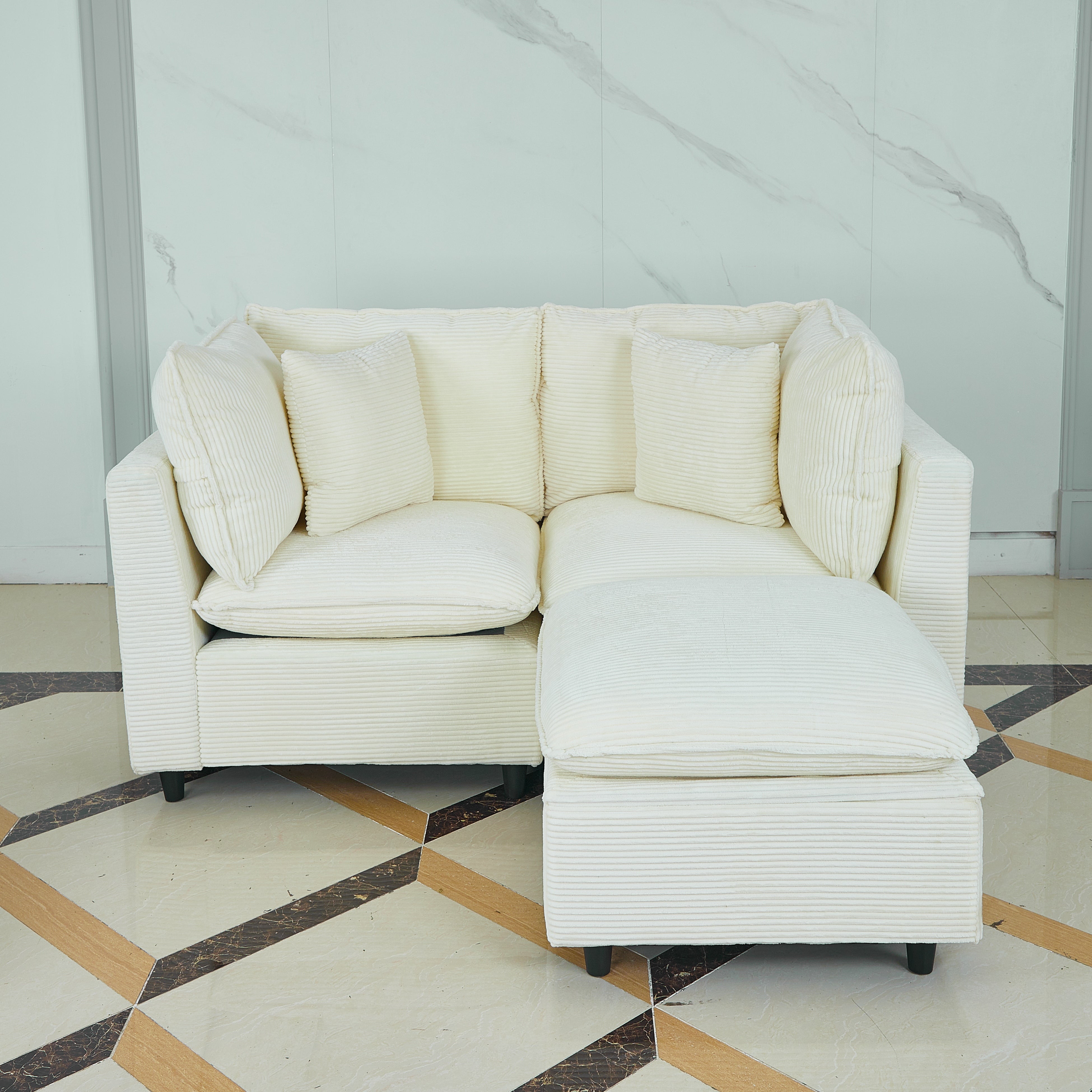 Compact dual seat fabric sofa, saving space and providing comfortable sitting experience