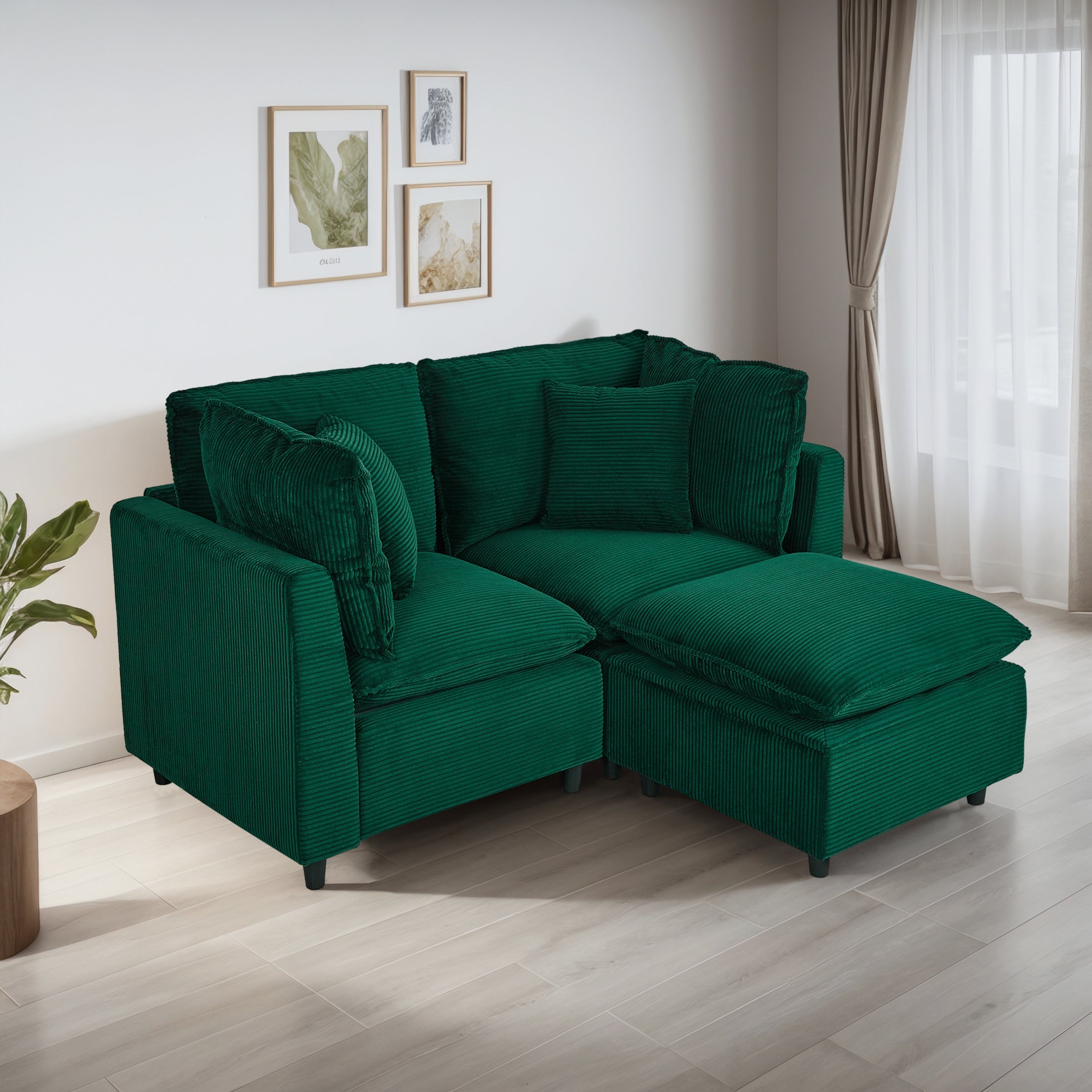 Compact dual seat fabric sofa, saving space and providing comfortable sitting experience