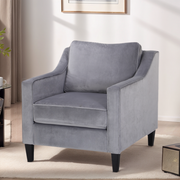 Modern Light Gray Plush Velvet Upholstered Accent Armchair