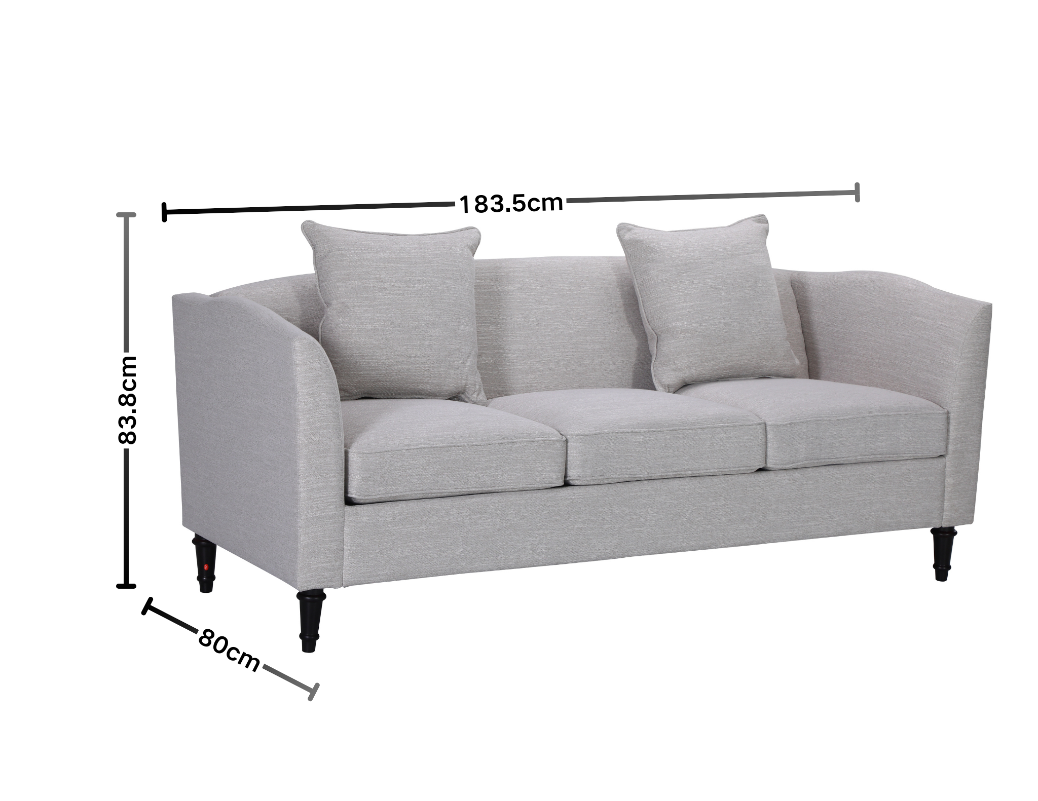 Minimalist Beige Fabric 3-Seater Sofa with 2 Pillows