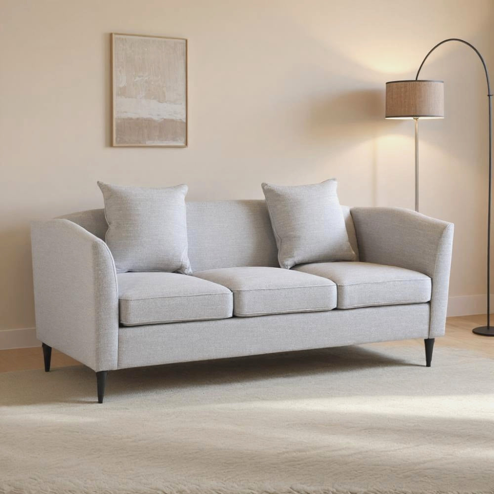 Minimalist Beige Fabric 3-Seater Sofa with 2 Pillows