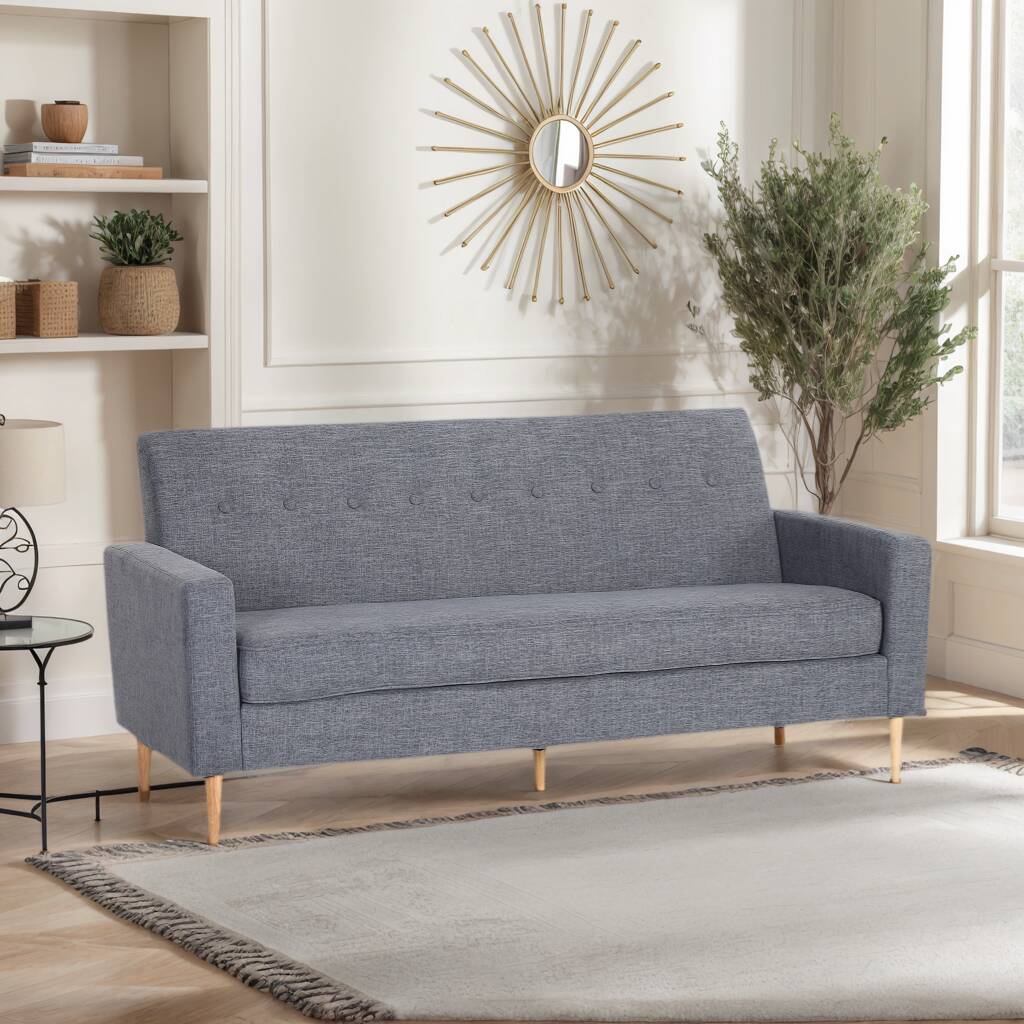 Modern Gray Upholstered Fabric 3-Seater Sofa with Wooden Legs