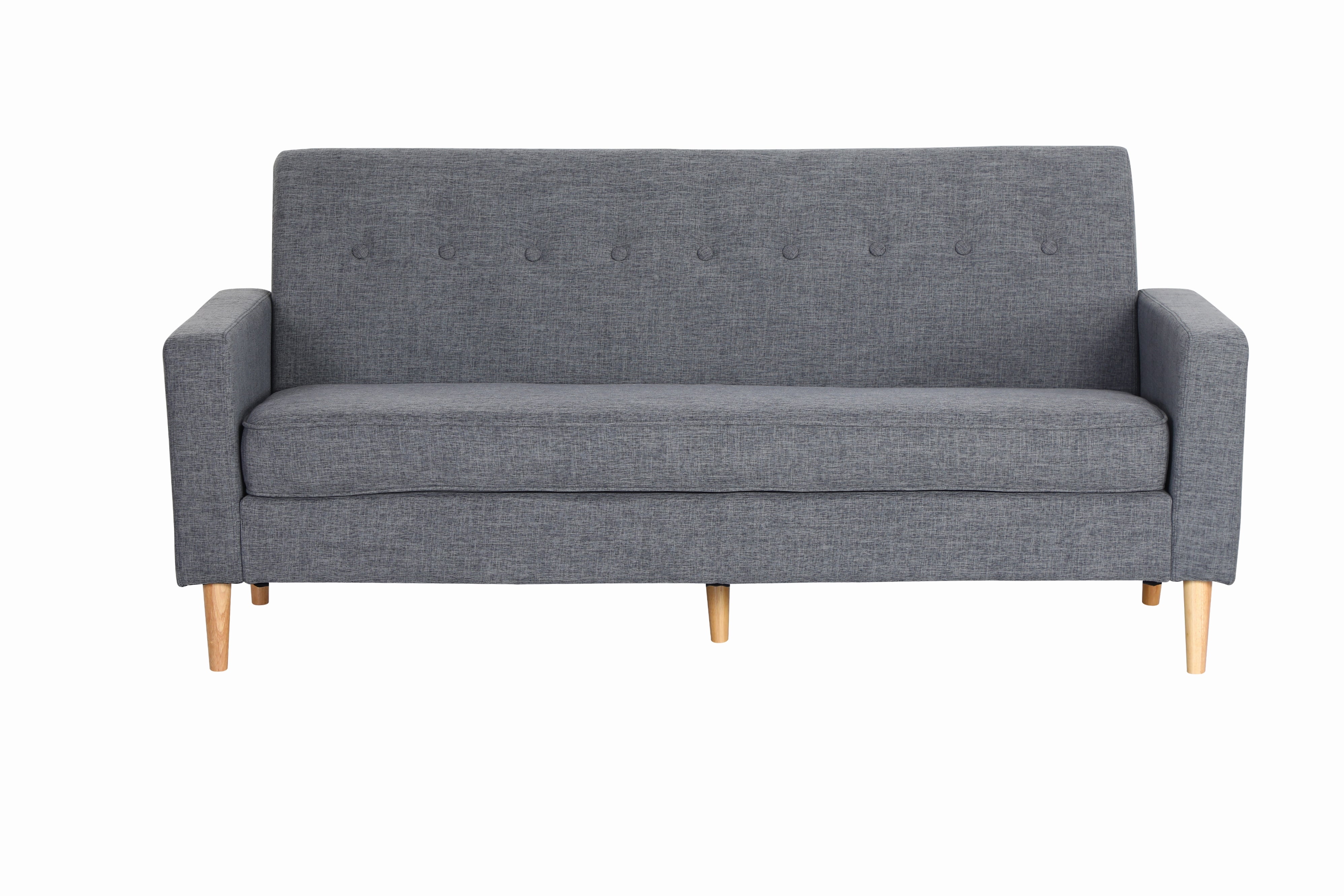 Modern Gray Upholstered Fabric 3-Seater Sofa with Wooden Legs