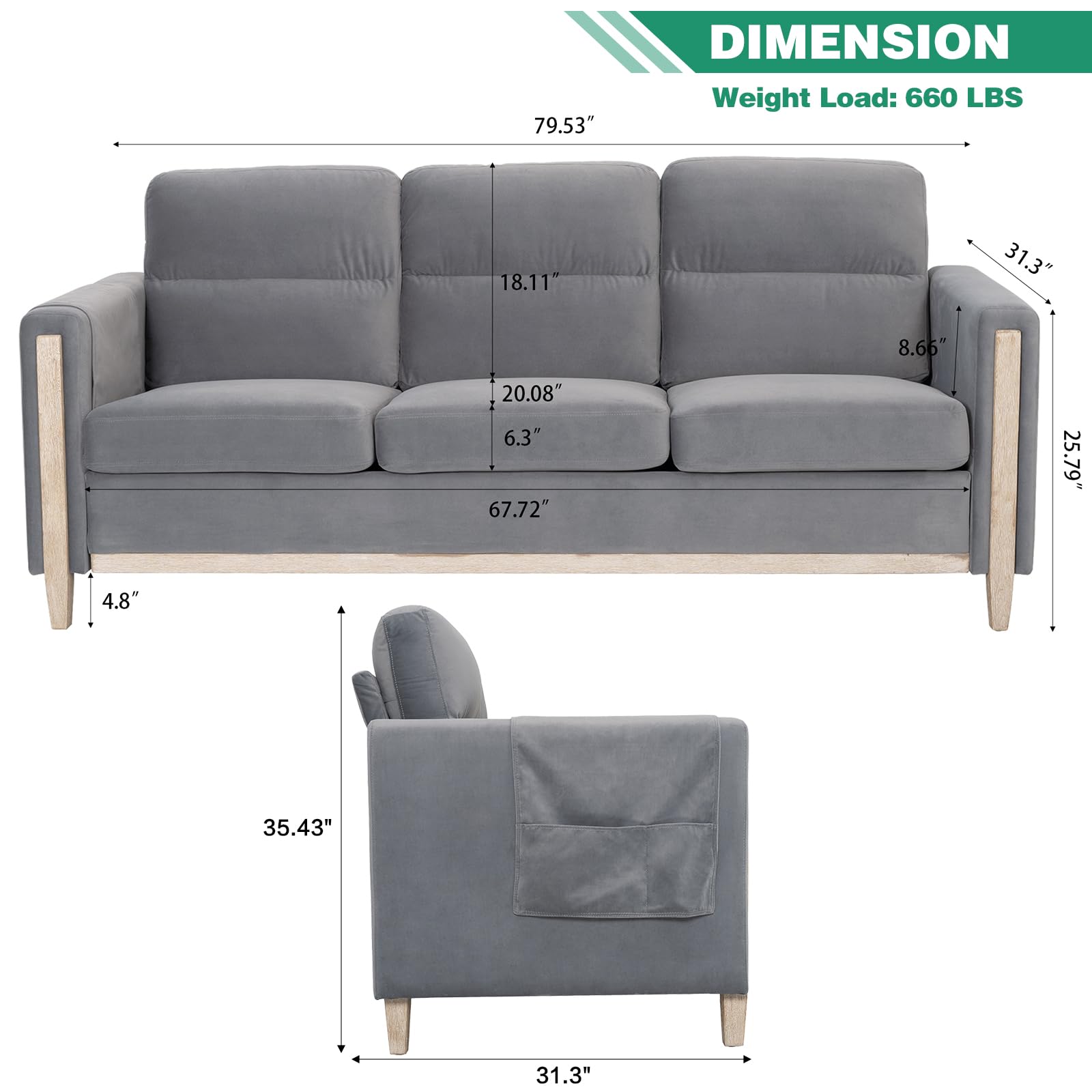 Modern Beige/Grey Comfortable 3-Seater Fabric Upholstered Sofa with Solid Wood Frame for Living Room