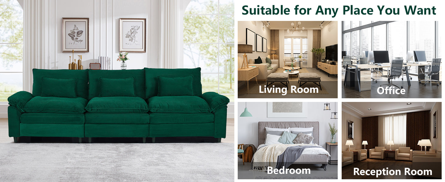 Sunlit Lazy Hours: Corduroy Wrap-Around Three-Seater Sofa