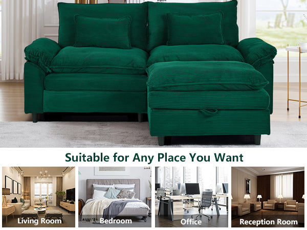 Must-have for small spaces! Two-seater sofa with ottoman—unlock comfort at the touch of a button.