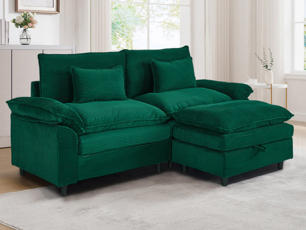 Must-have for small spaces! Two-seater sofa with ottoman—unlock comfort at the touch of a button.