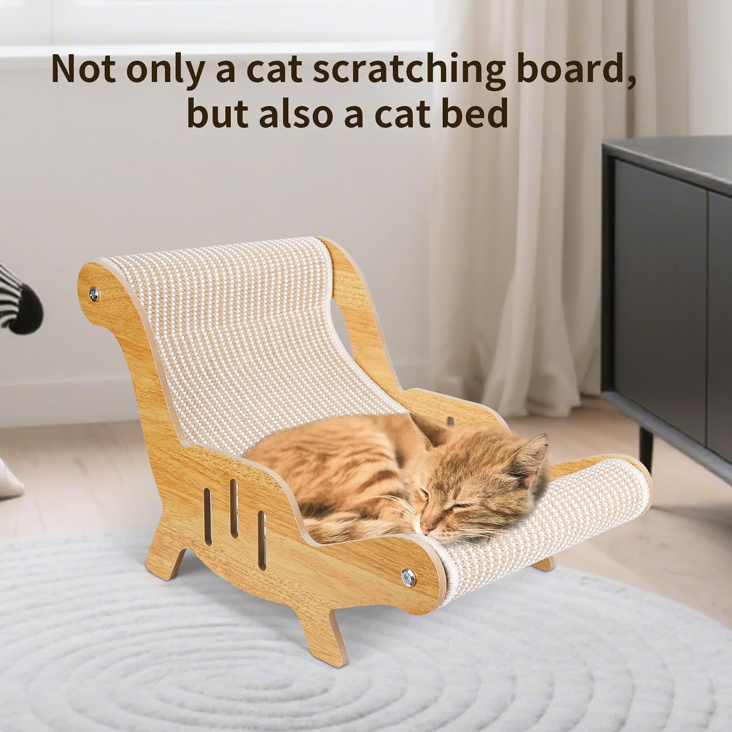 Cat Scratcher，cat Toys for Indoor Cats, Hand-Woven Hemp Rope, no Shedding, cat Bed, Durable and Sturdy, Beautifully Crafted Wood