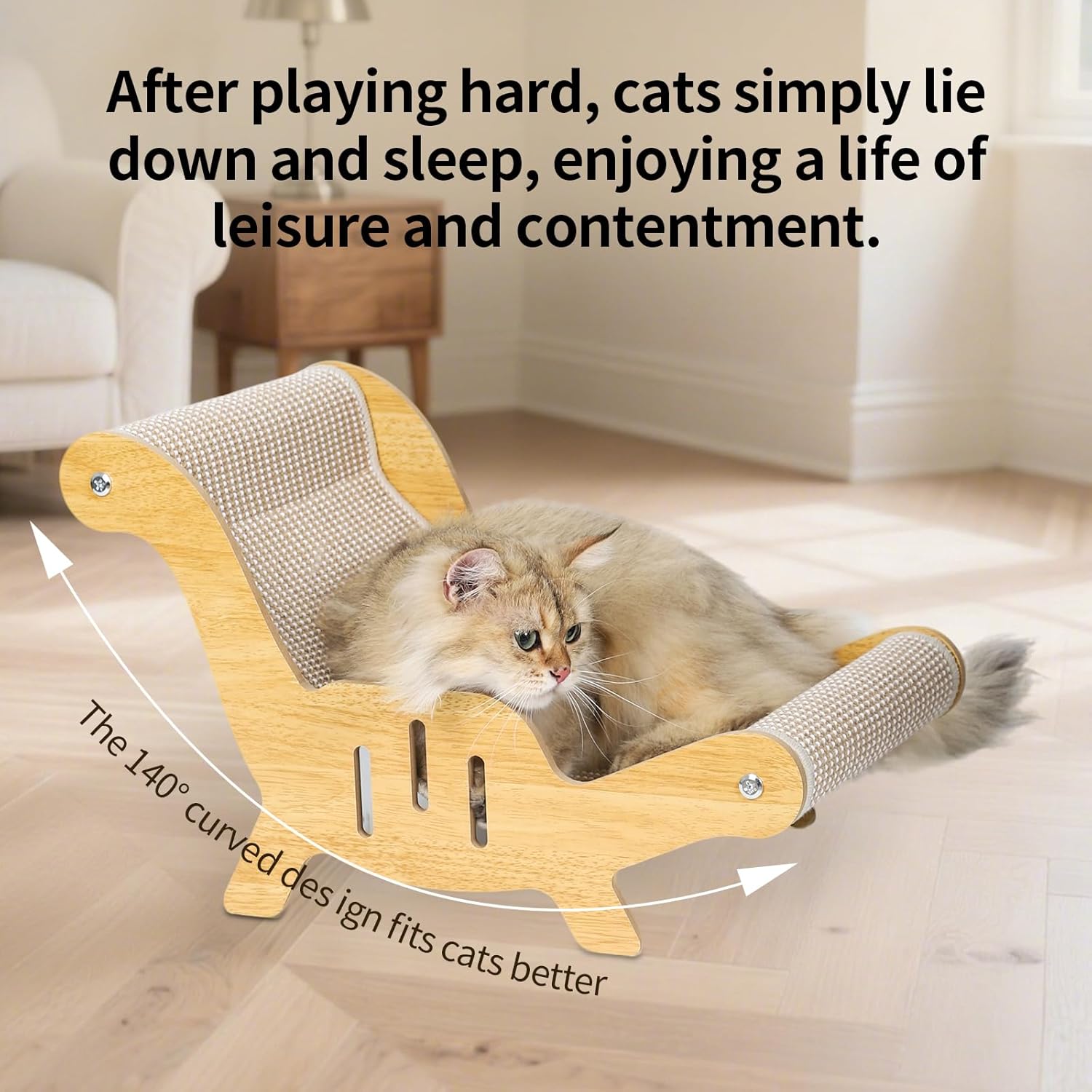 Cat Scratcher，cat Toys for Indoor Cats, Hand-Woven Hemp Rope, no Shedding, cat Bed, Durable and Sturdy, Beautifully Crafted Wood