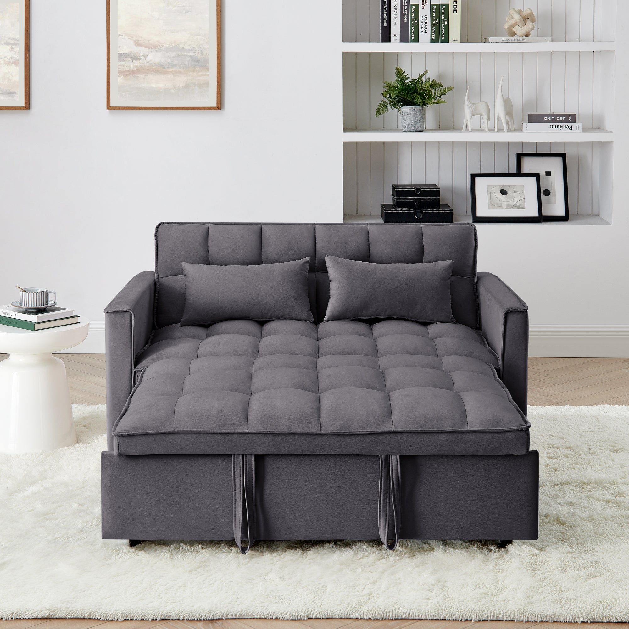 Fashionable modern and multi-functional foldable velvet sofa bed