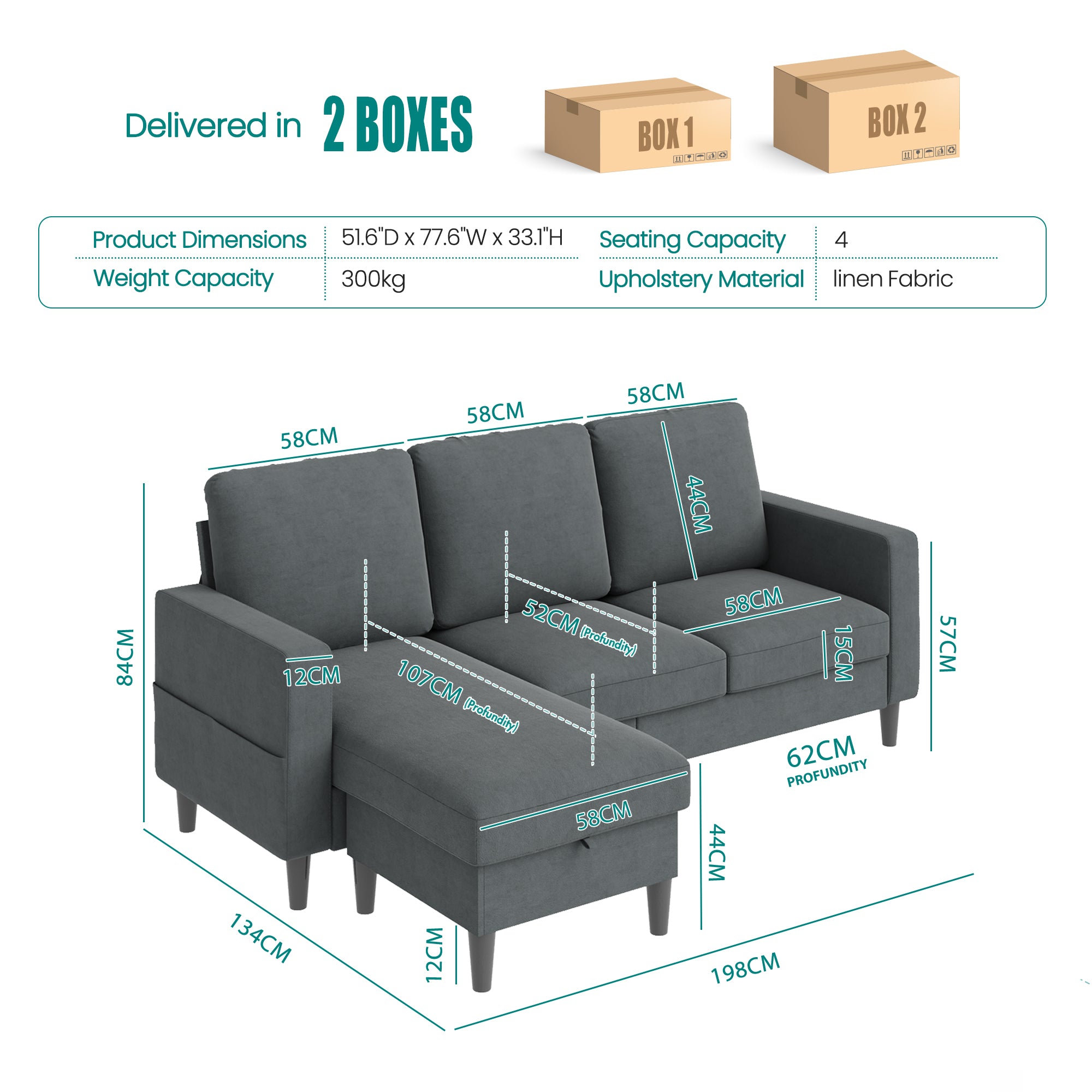 Advwin 3 Seater Sofa Lounge Set Gery