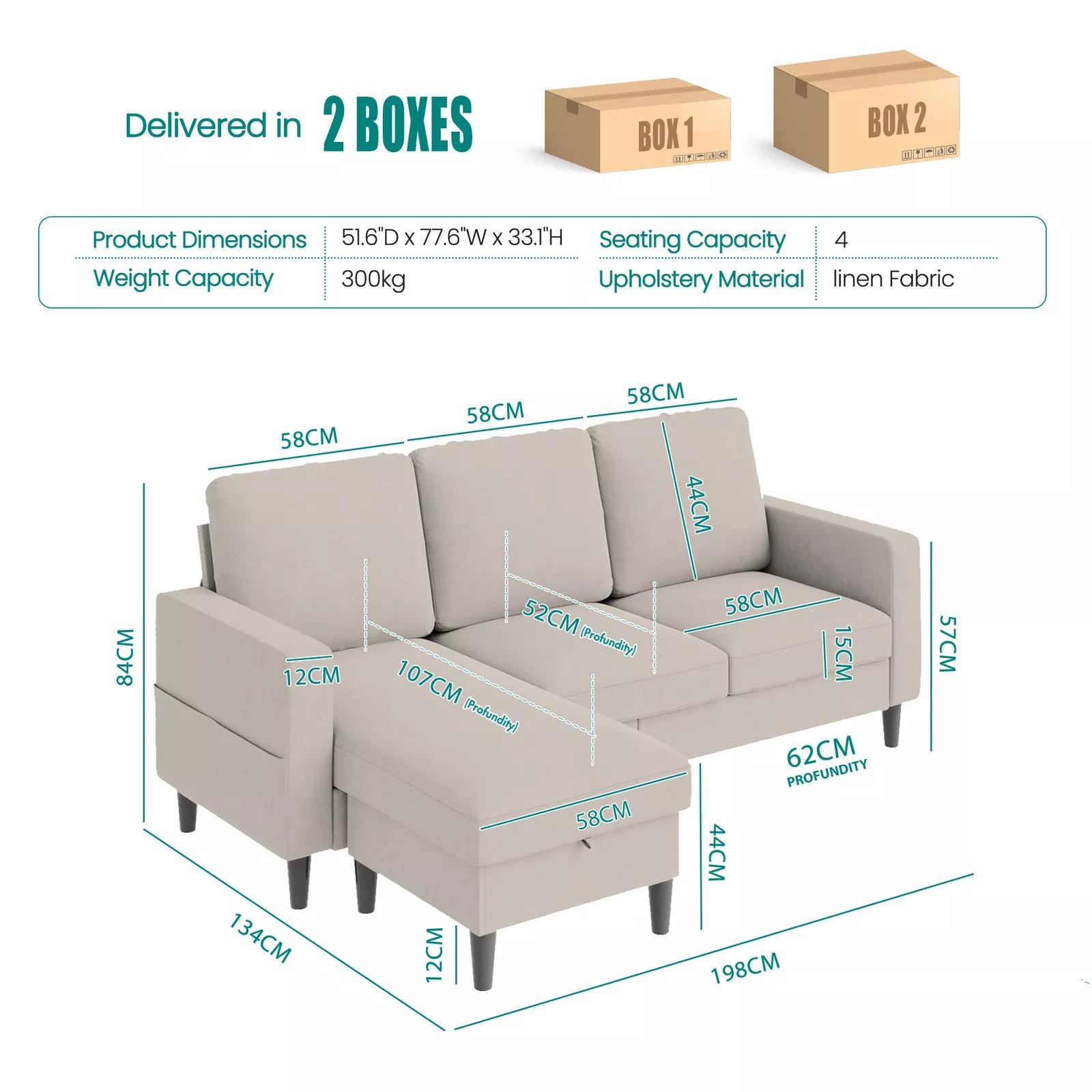 Advwin 3 Seater Sofa Lounge Set Gery