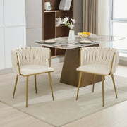 Velvet Dining Chairs Set of 2, Woven Upholstered Dining Chairs with Gold Metal Legs, Modern Accent Chairs for Living Room, Dining Room, Kitchen